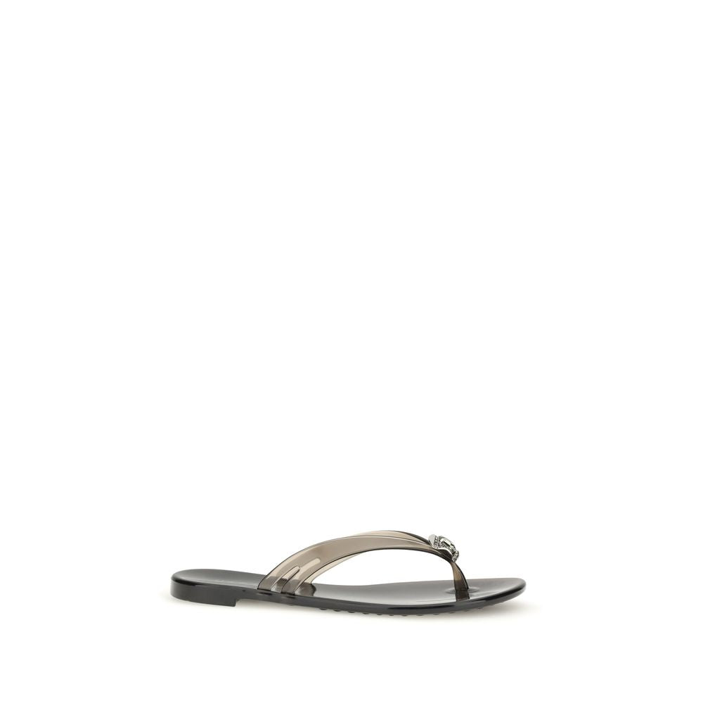 Black Polyurethane Flat Sandals