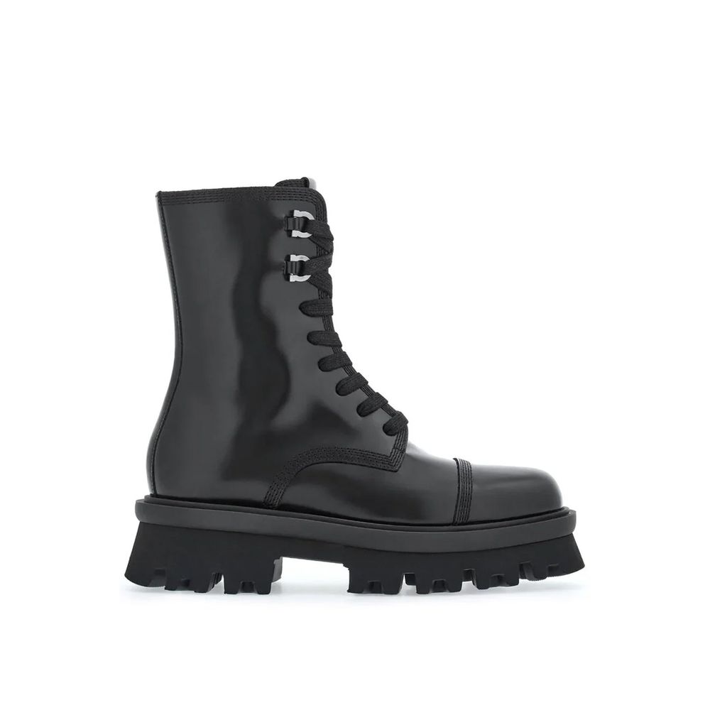 Black Calfskin Lace-Up Boots