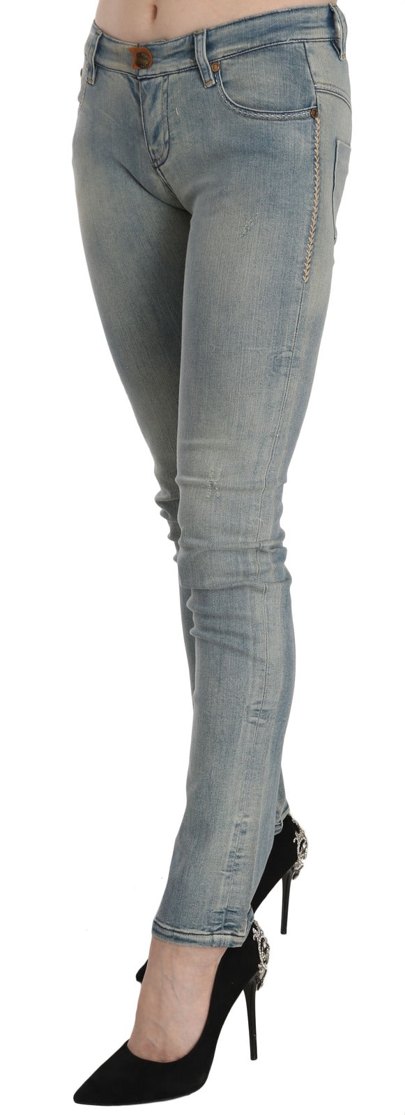 Light Blue Washed Mid Waist Skinny Denim Jeans