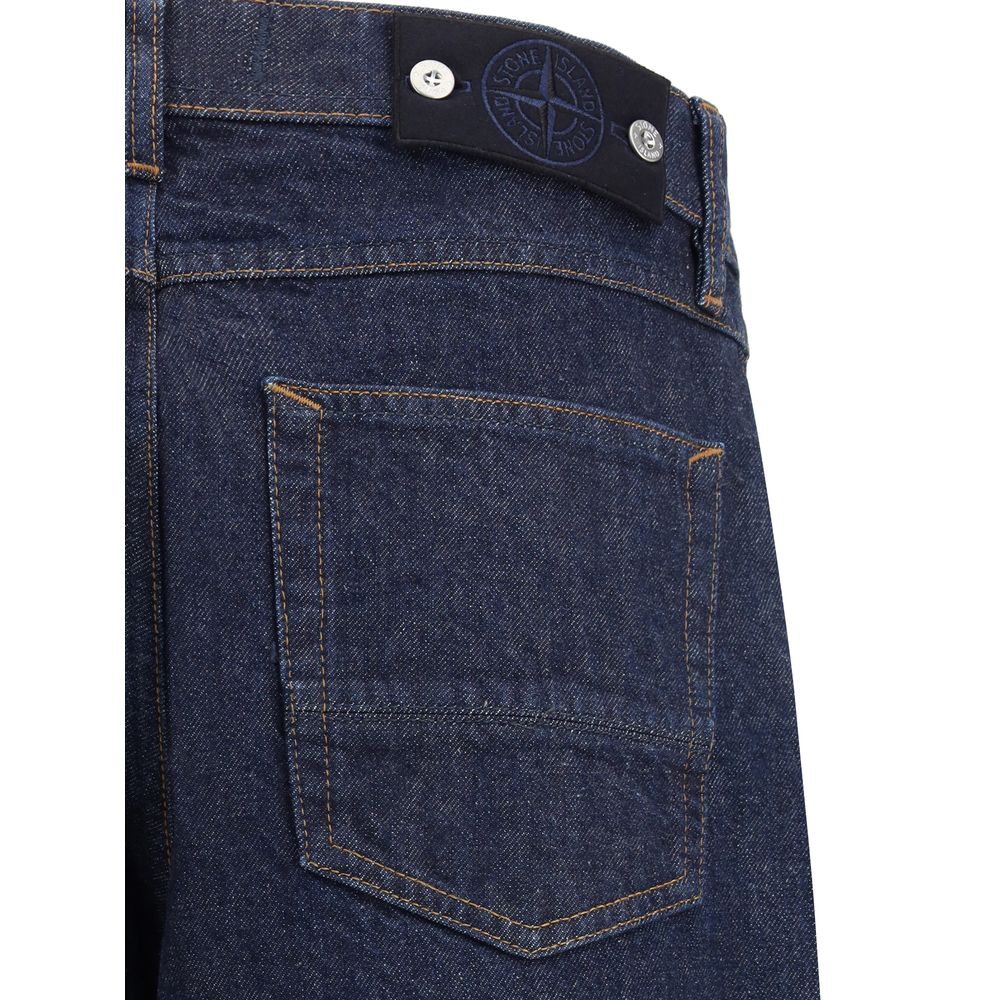 Blue Cotton Straight-Leg Jeans