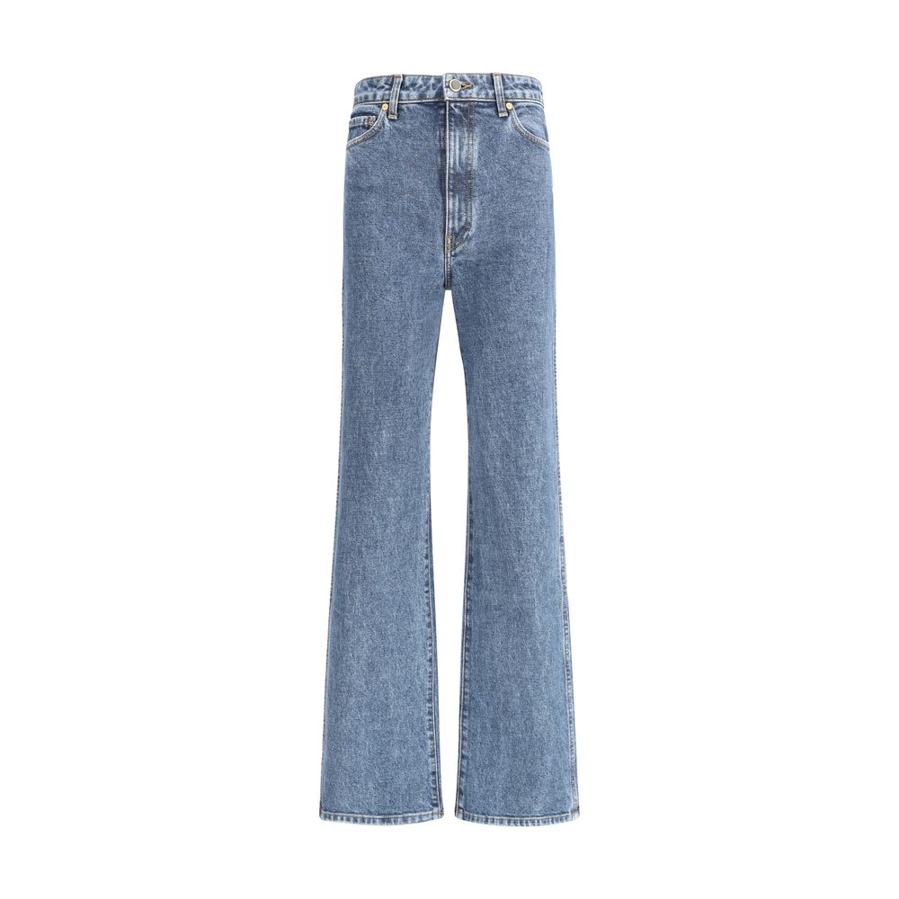 Blue Cotton Flared Jeans