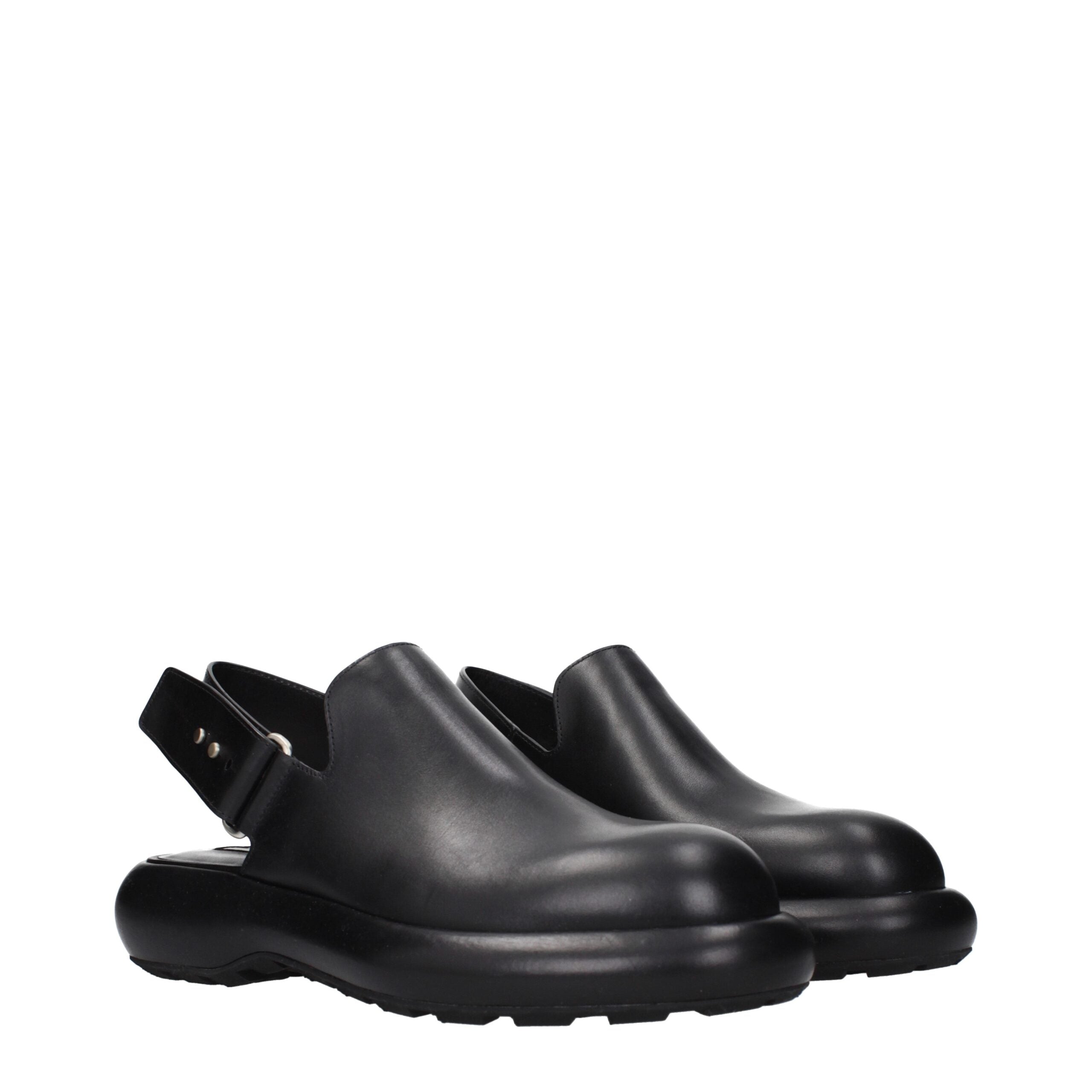 Black Leather Clogs