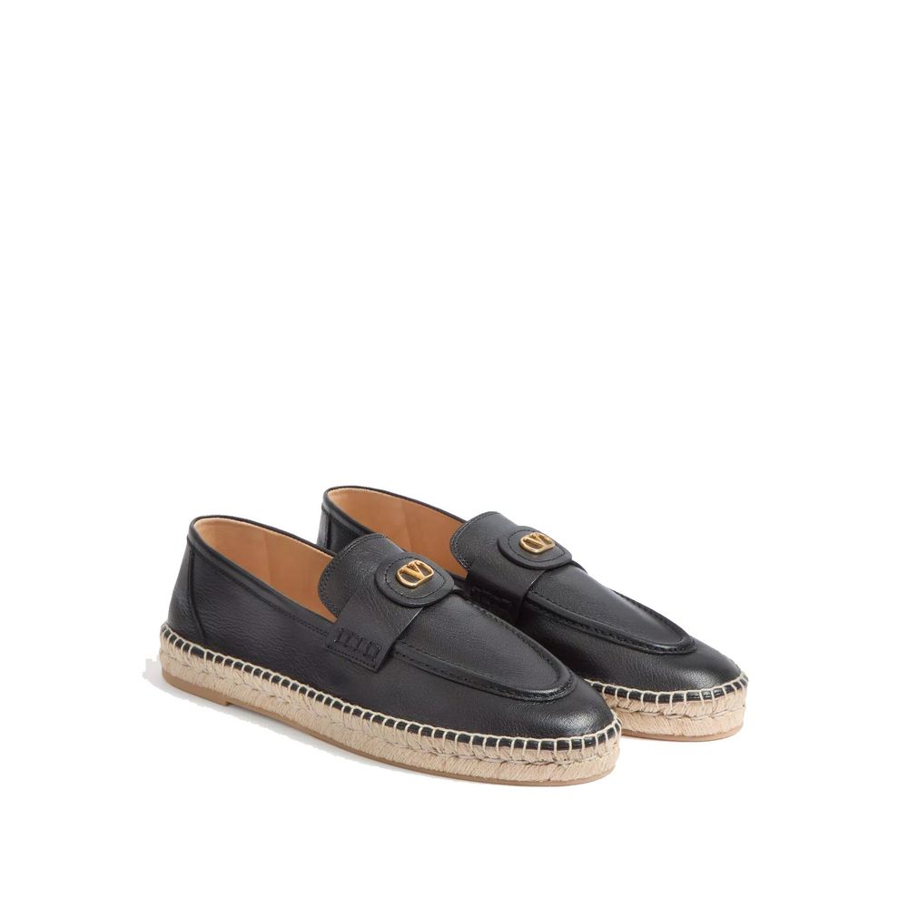Black Leather Espadrilles