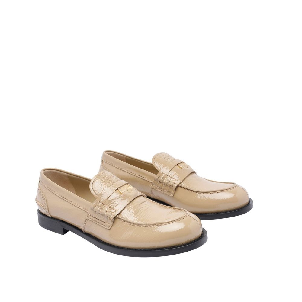 Beige Leather Slip-On Loafers