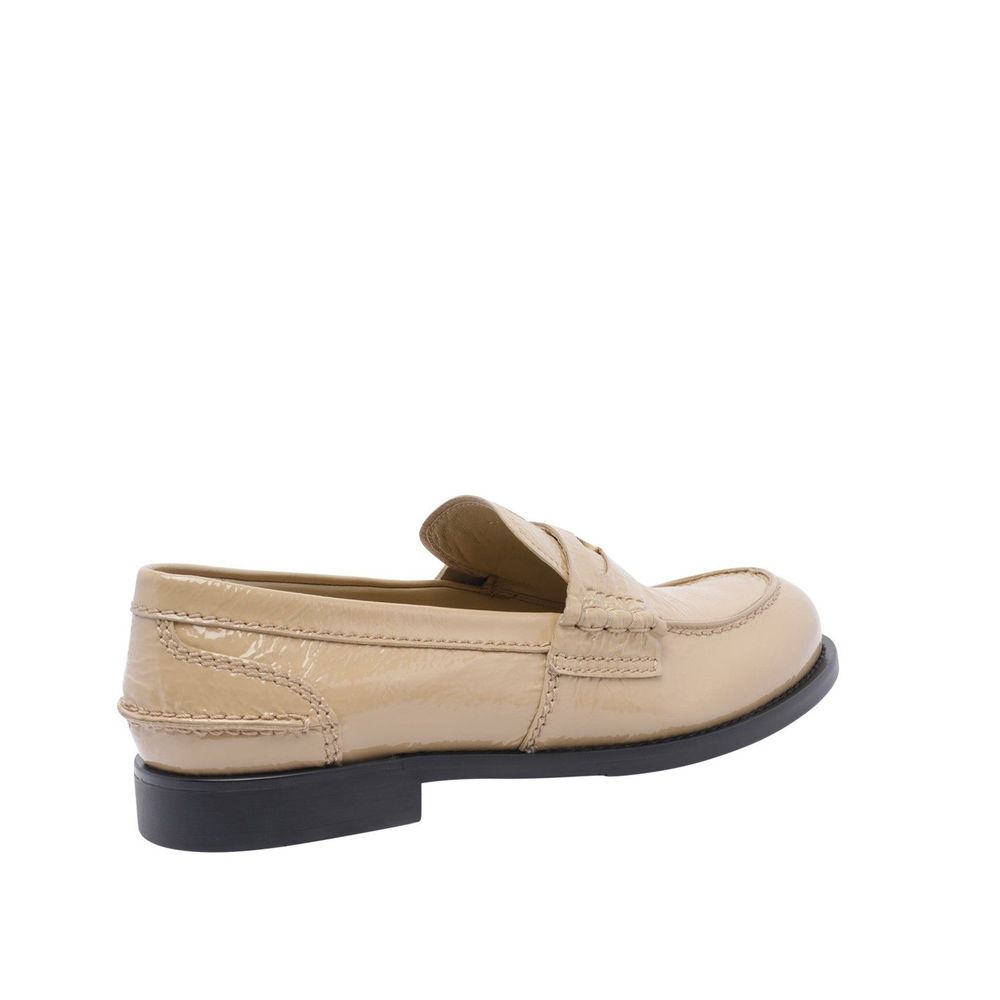 Beige Leather Slip-On Loafers
