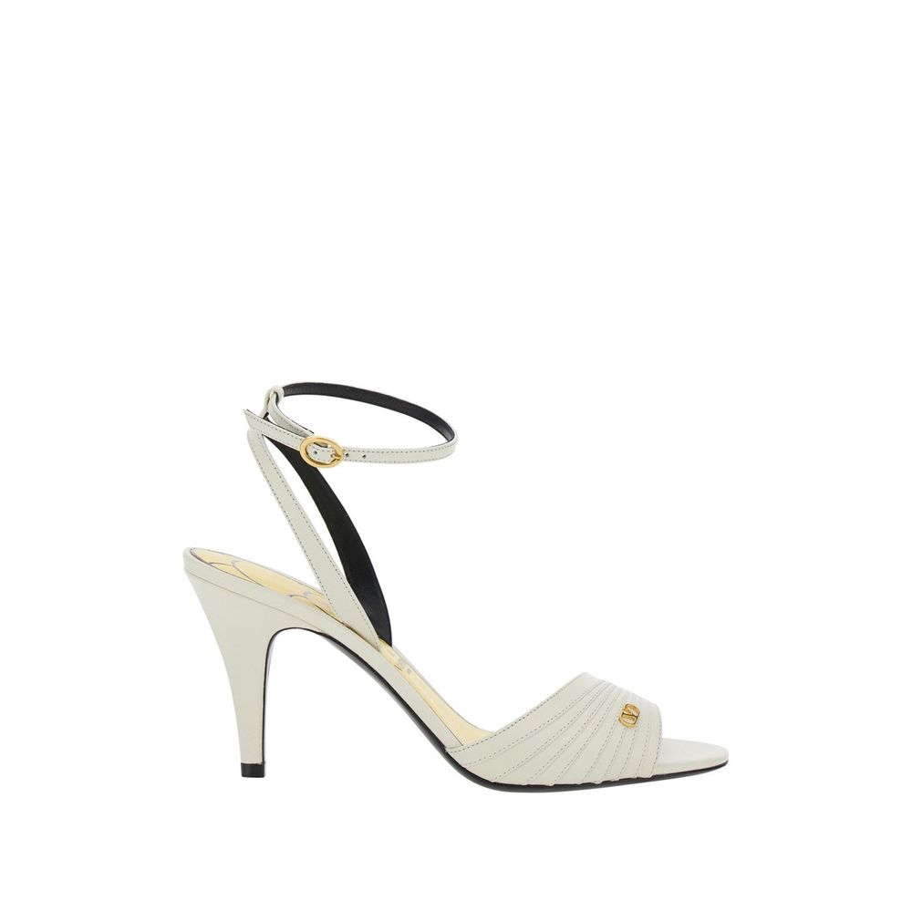 White Leather Stiletto Heel Sandals