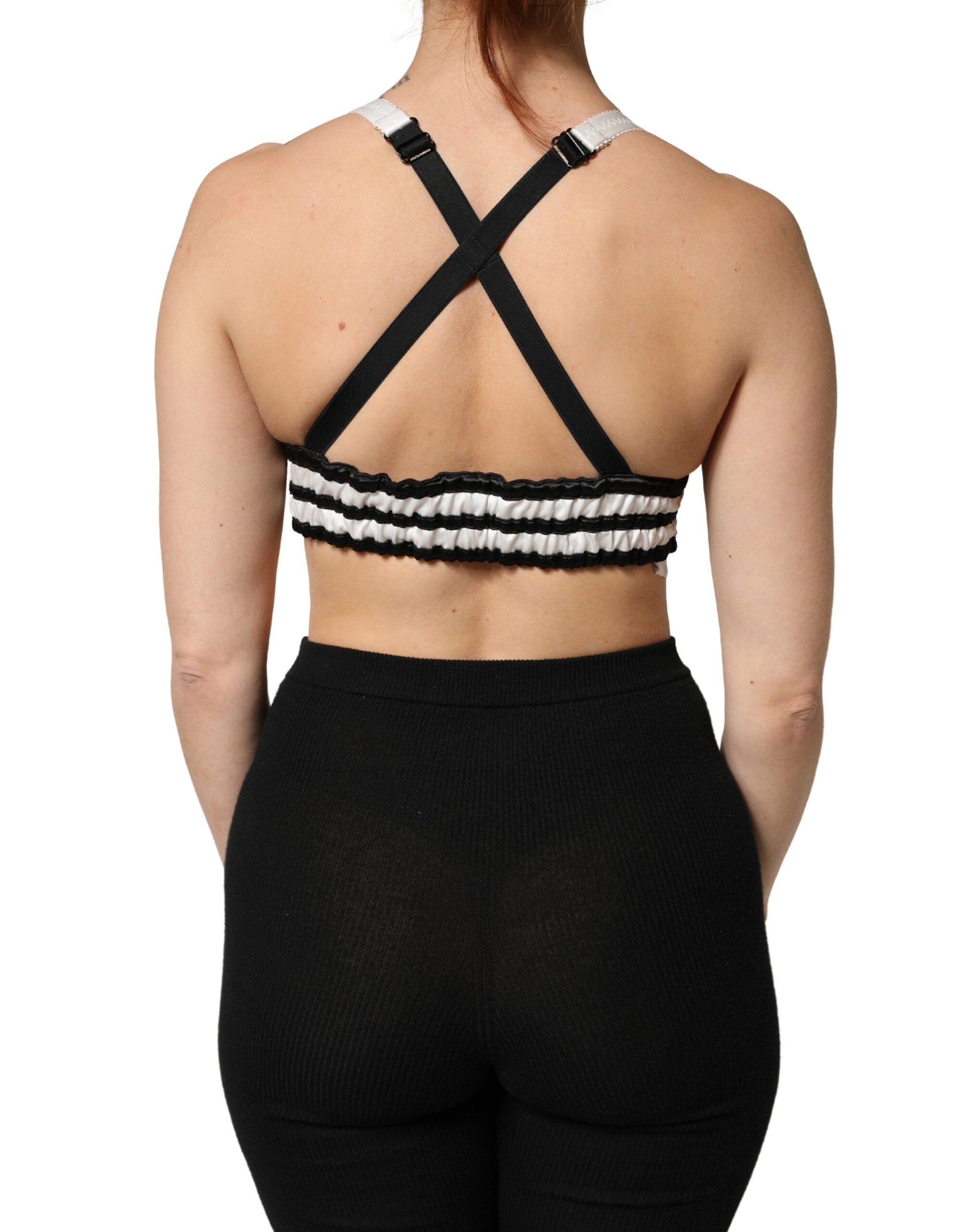 Black Floral Silk Satin Crop Logo Bralette Top