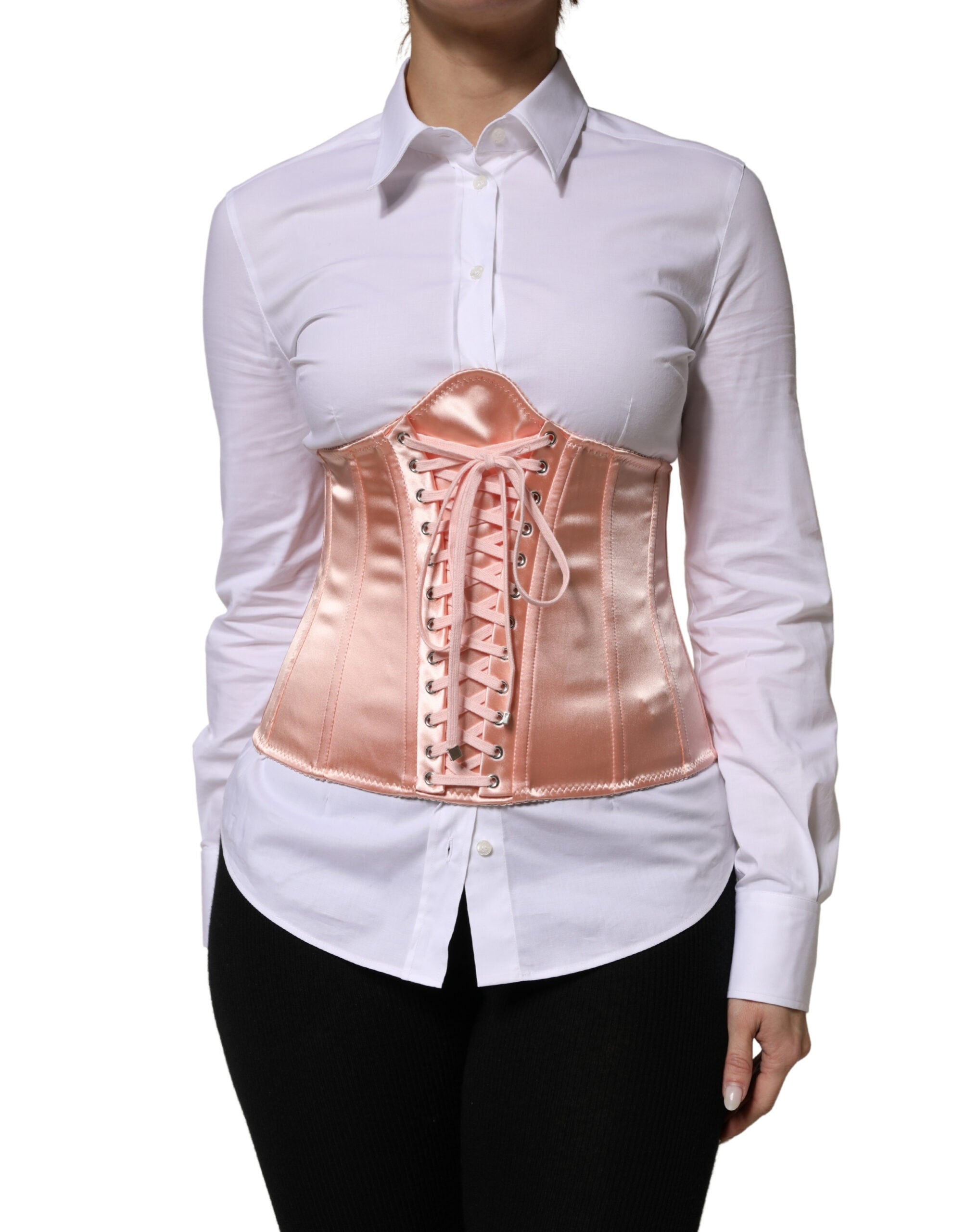 Pale Pink Silk LaceUp Waist Cincher Corse Top