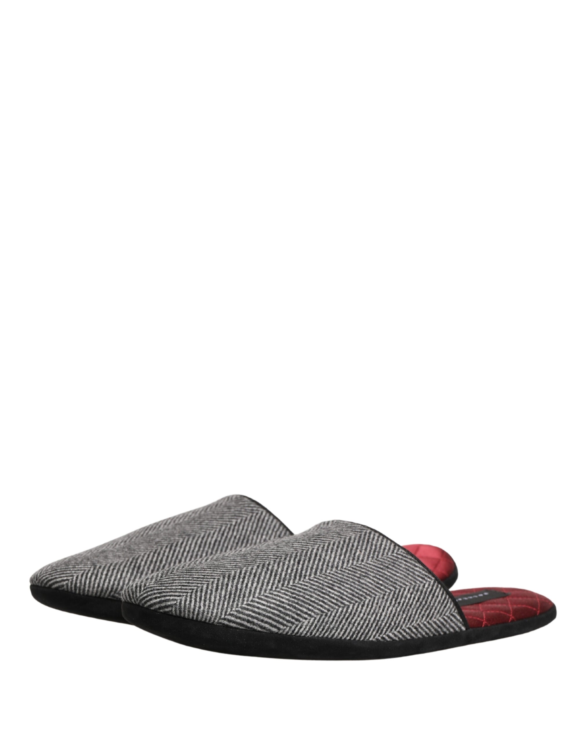 Grey Herringbone Cashmere Red Slippers Shoes