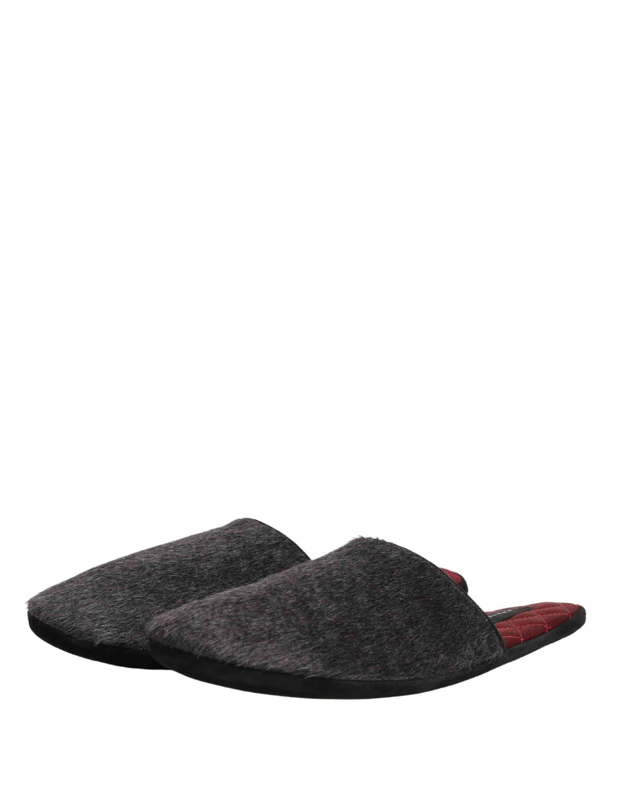 Dark Grey Charcoal Wool Red Slippers Shoes