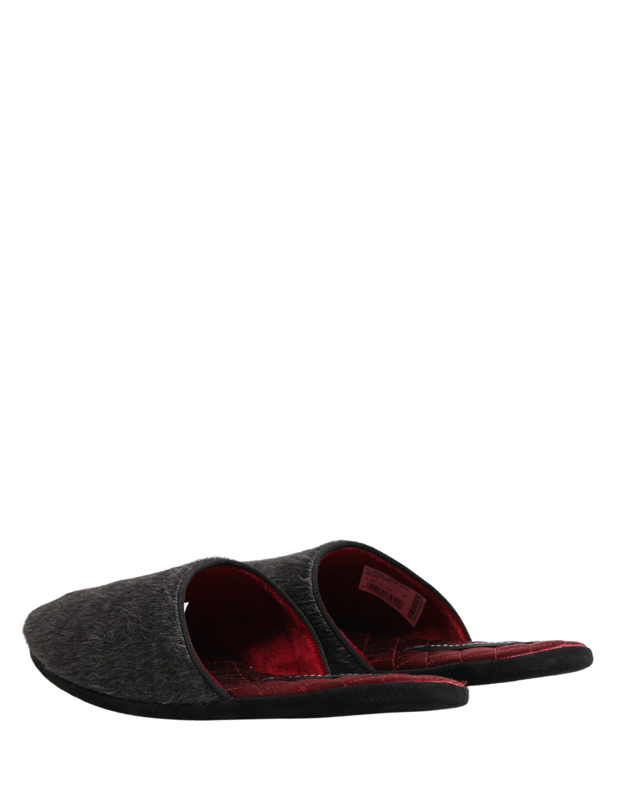 Dark Grey Charcoal Wool Red Slippers Shoes
