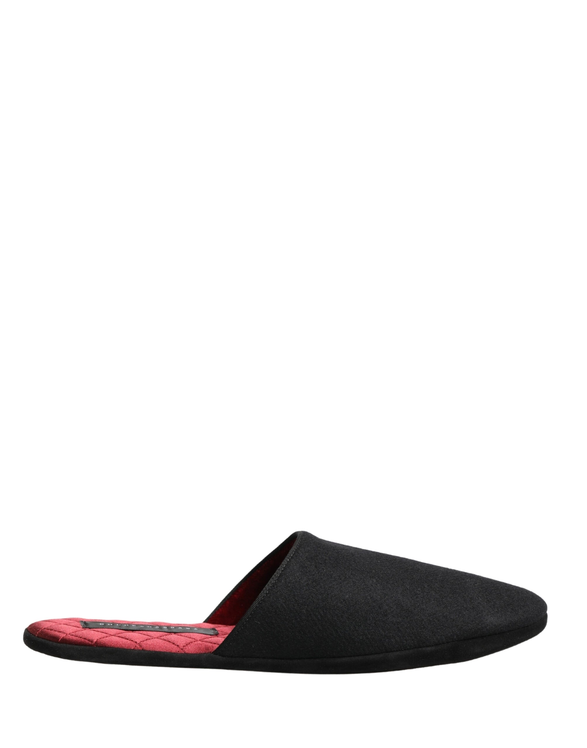 Black Wool Cashmere Red Quilted Slippers Shoes