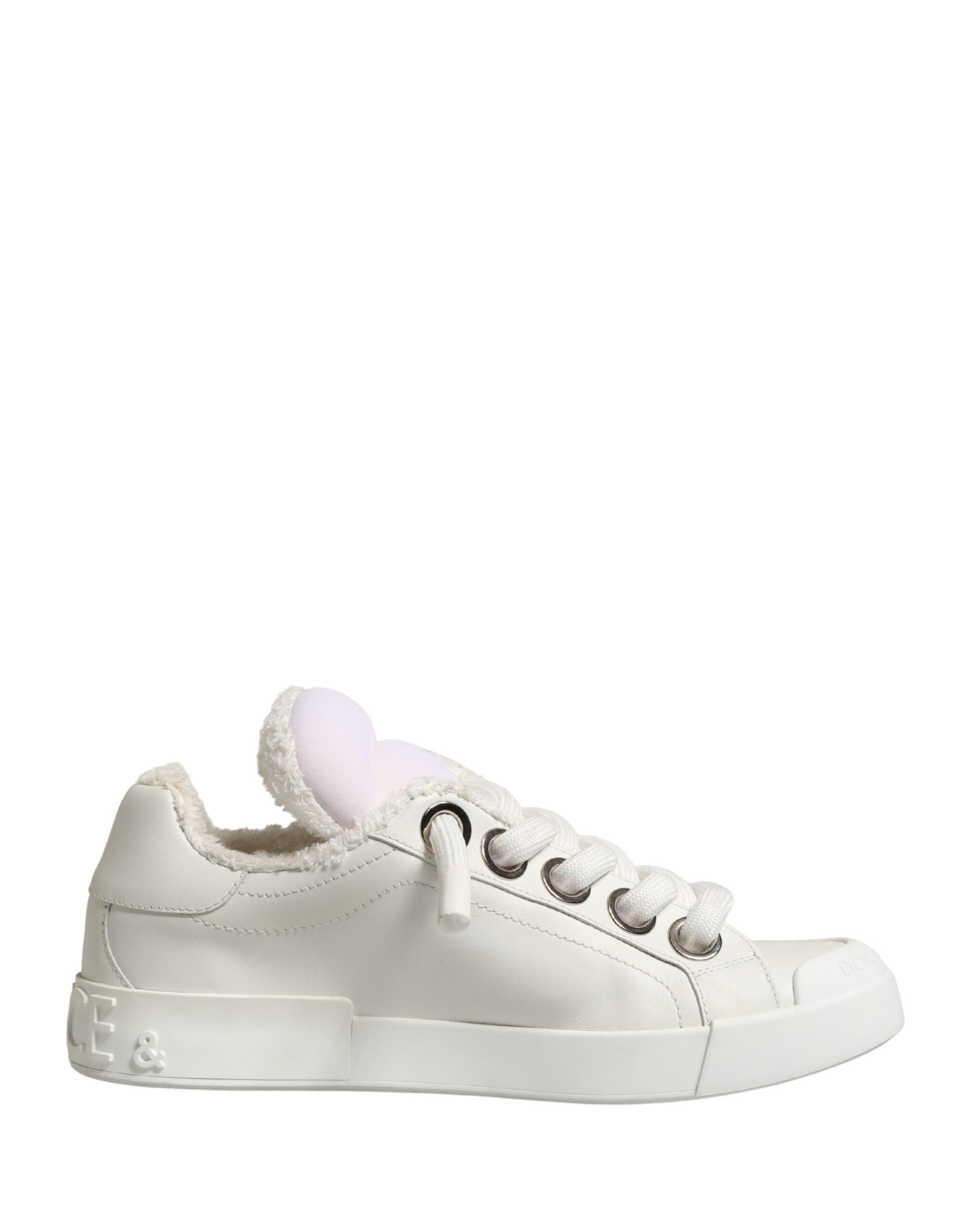 White Leather Shearling Fur Low Top Sneakers Shoes