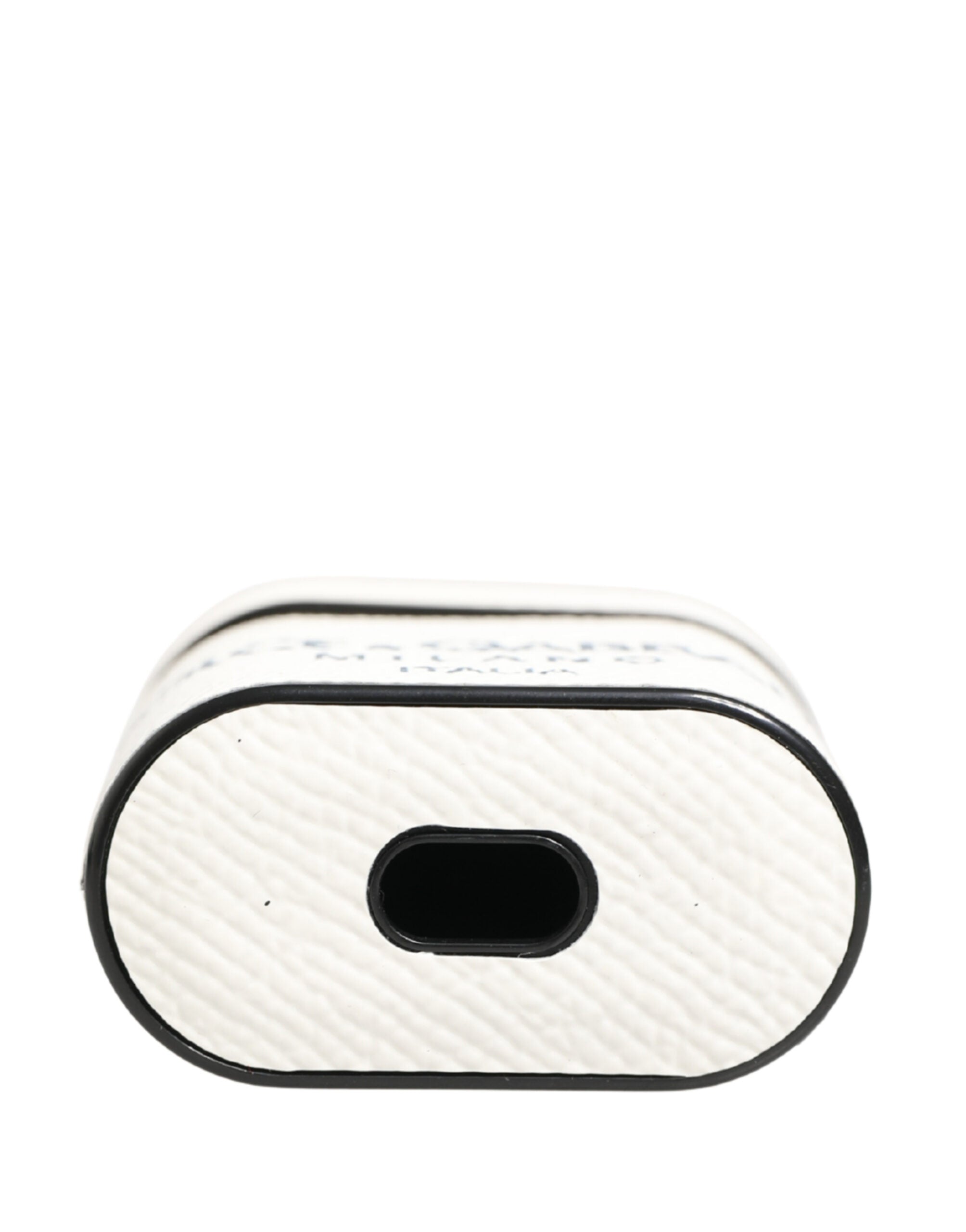 White Calf Leather Logo Flip Holder Strap Airpods Case