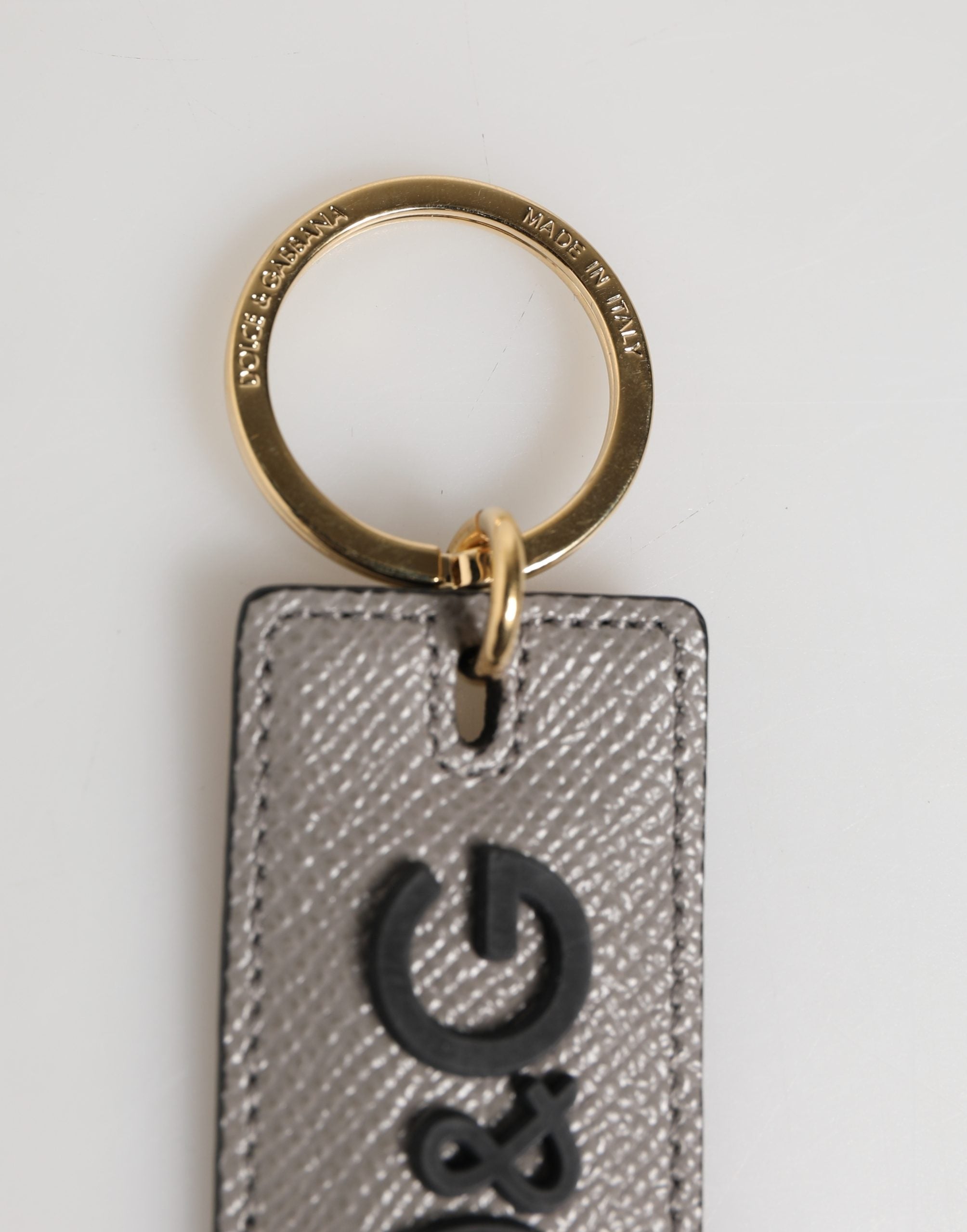 Gray Calf Leather D&G Logo Metal Ring Keyring Keychain