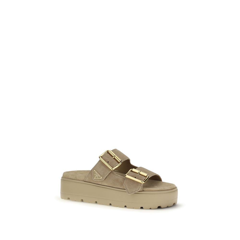 Beige Calf Leather Bos Taurus Platform Sandals
