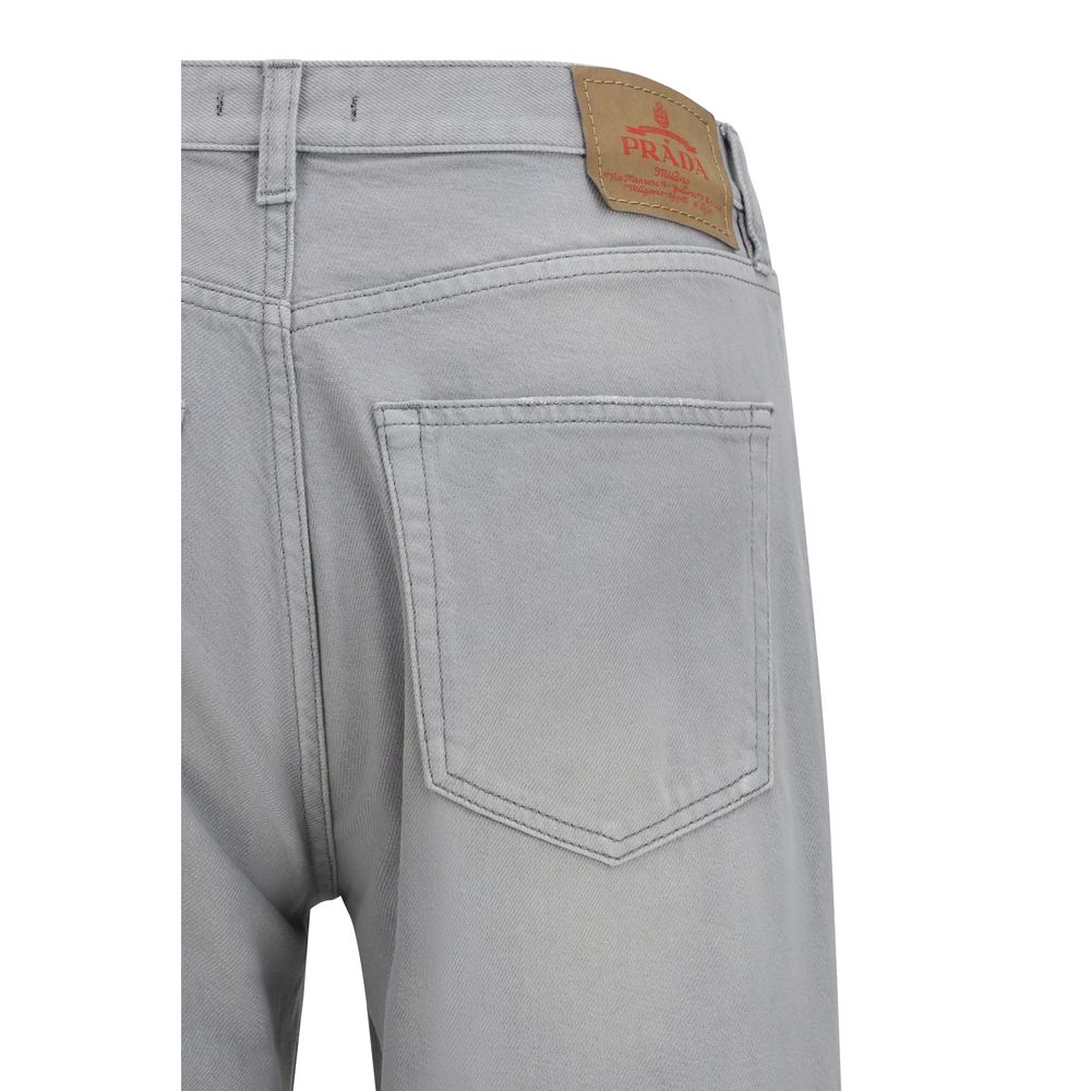 Gray Cotton Straight-Leg Jeans