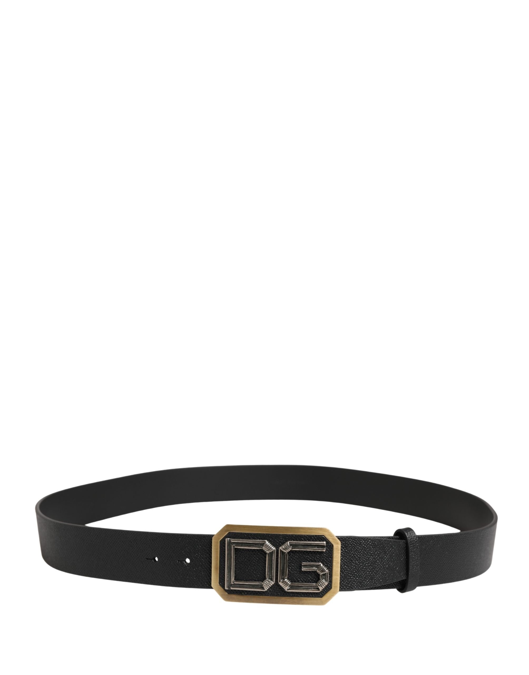 Men Black Leather DG Logo Metal Buckle Belt