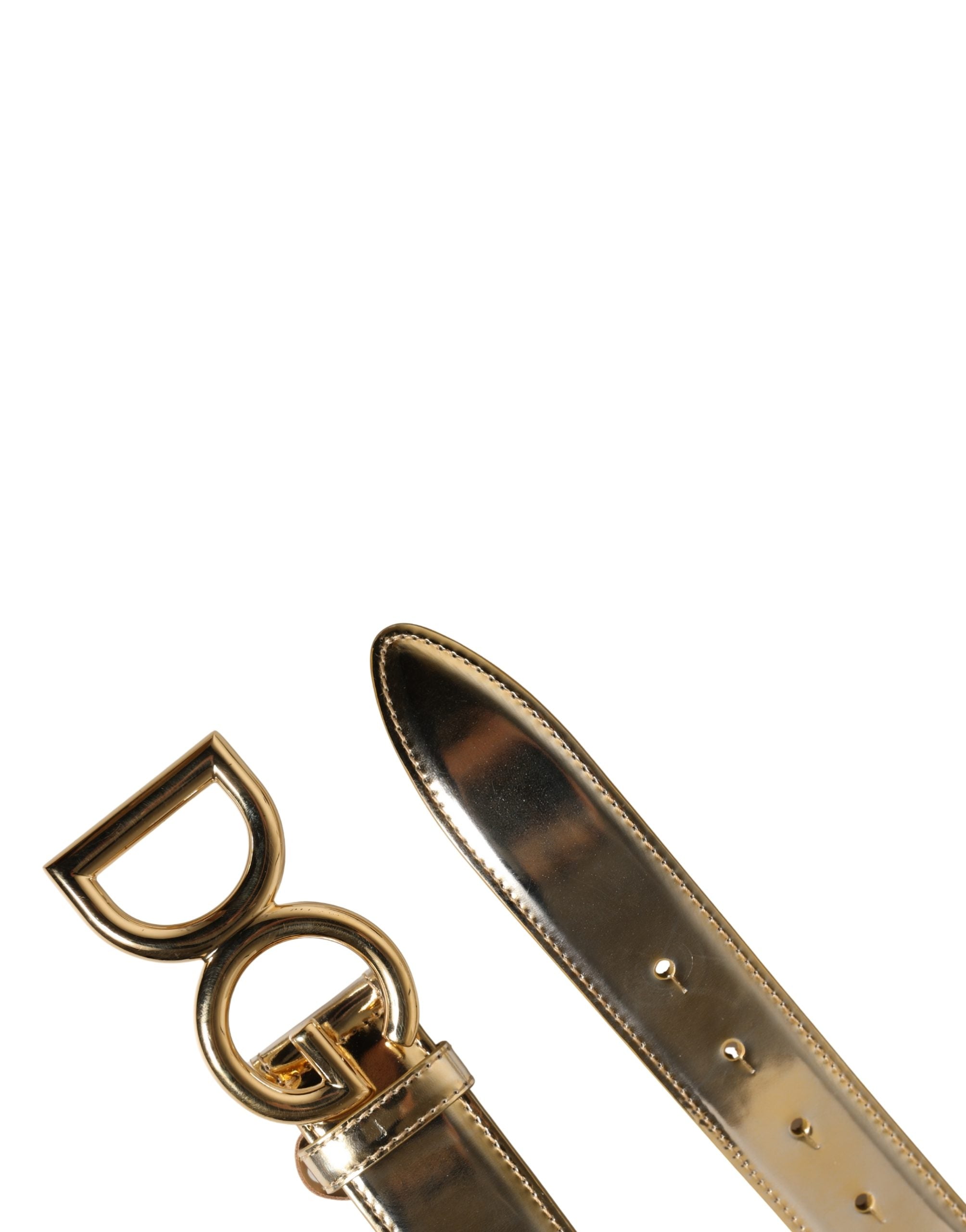 Gold Leather Black Crystals Metal Buckle Belt