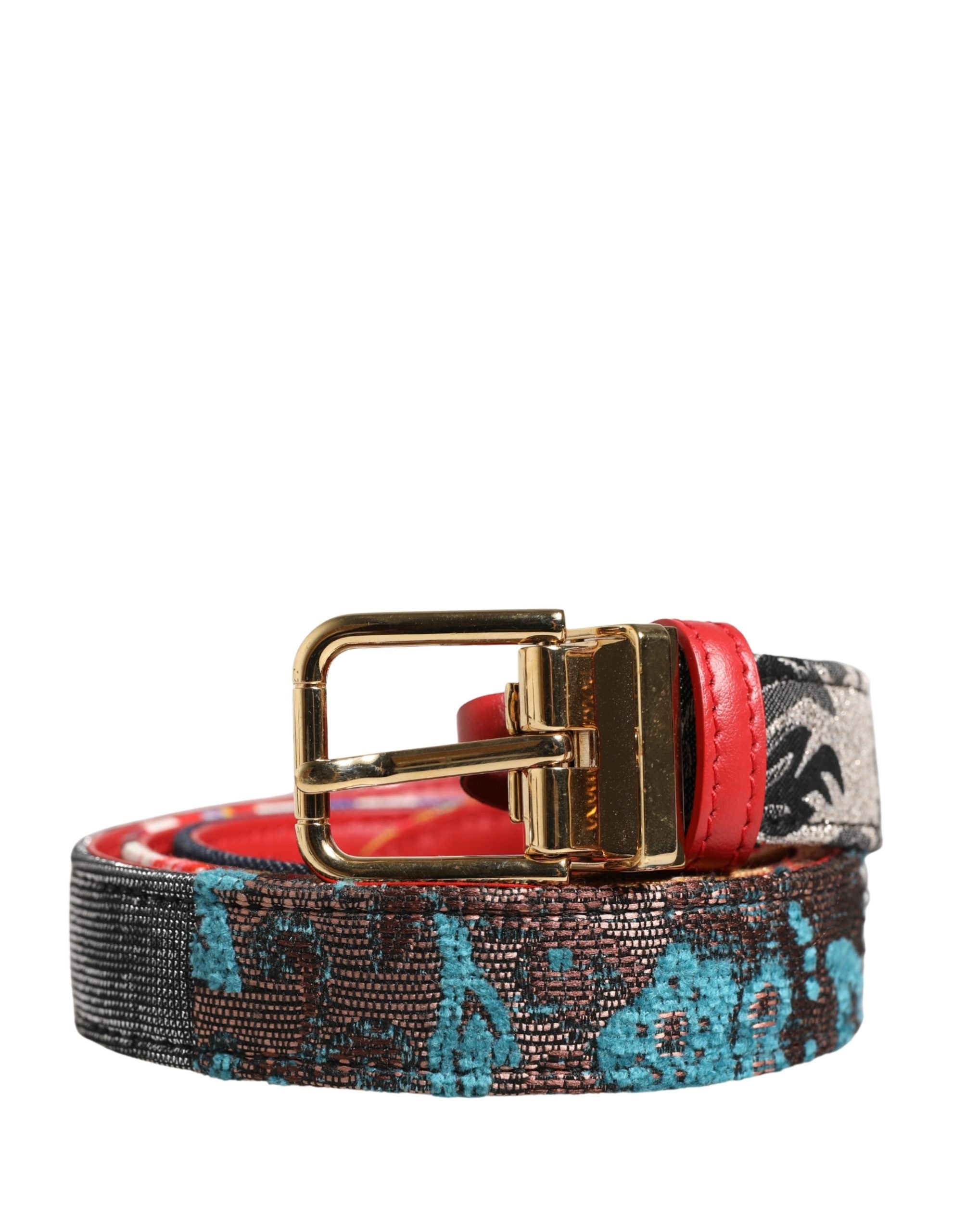 Multicolor Floral Jacquard Metal Buckle Belt