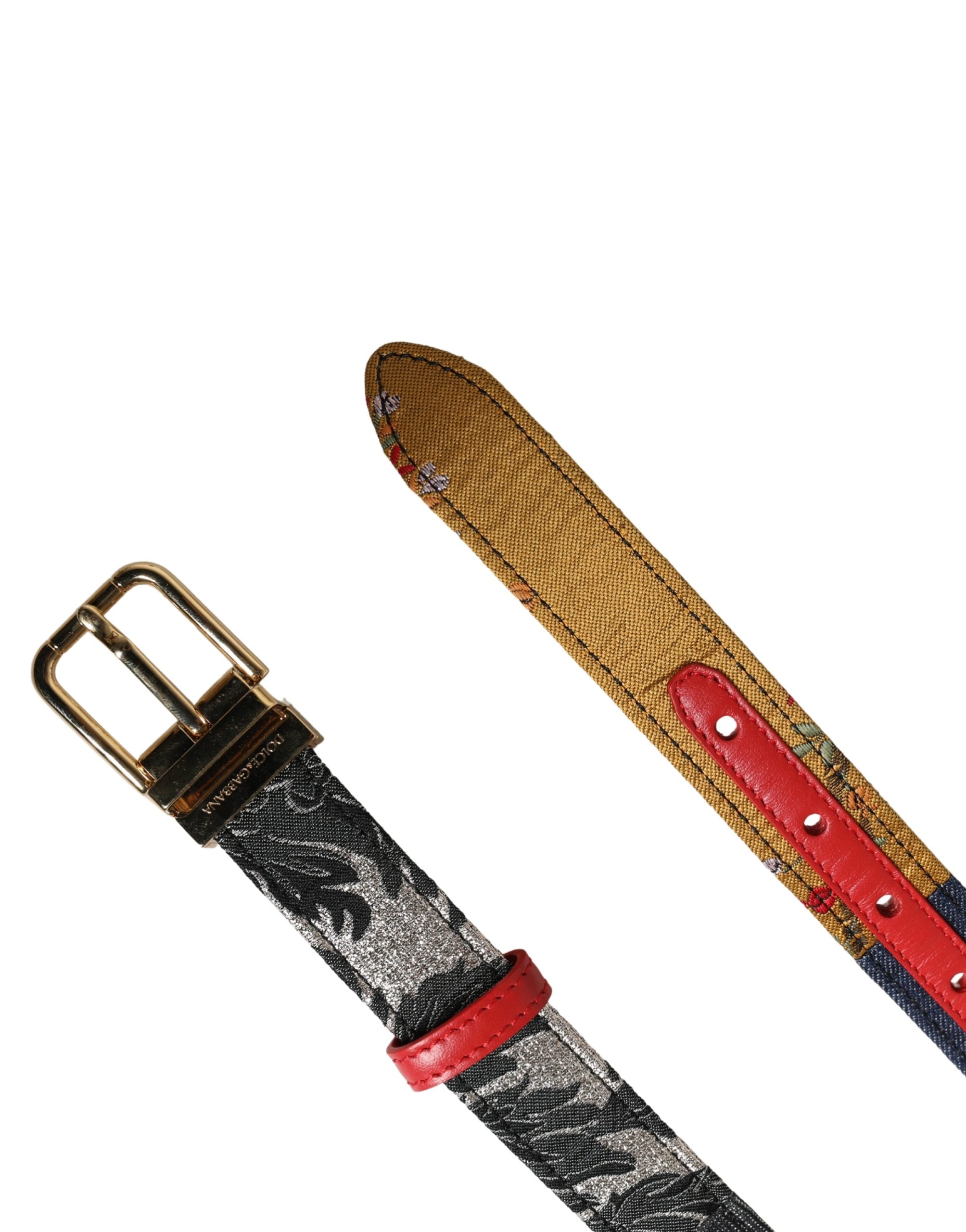 Multicolor Floral Jacquard Metal Buckle Belt