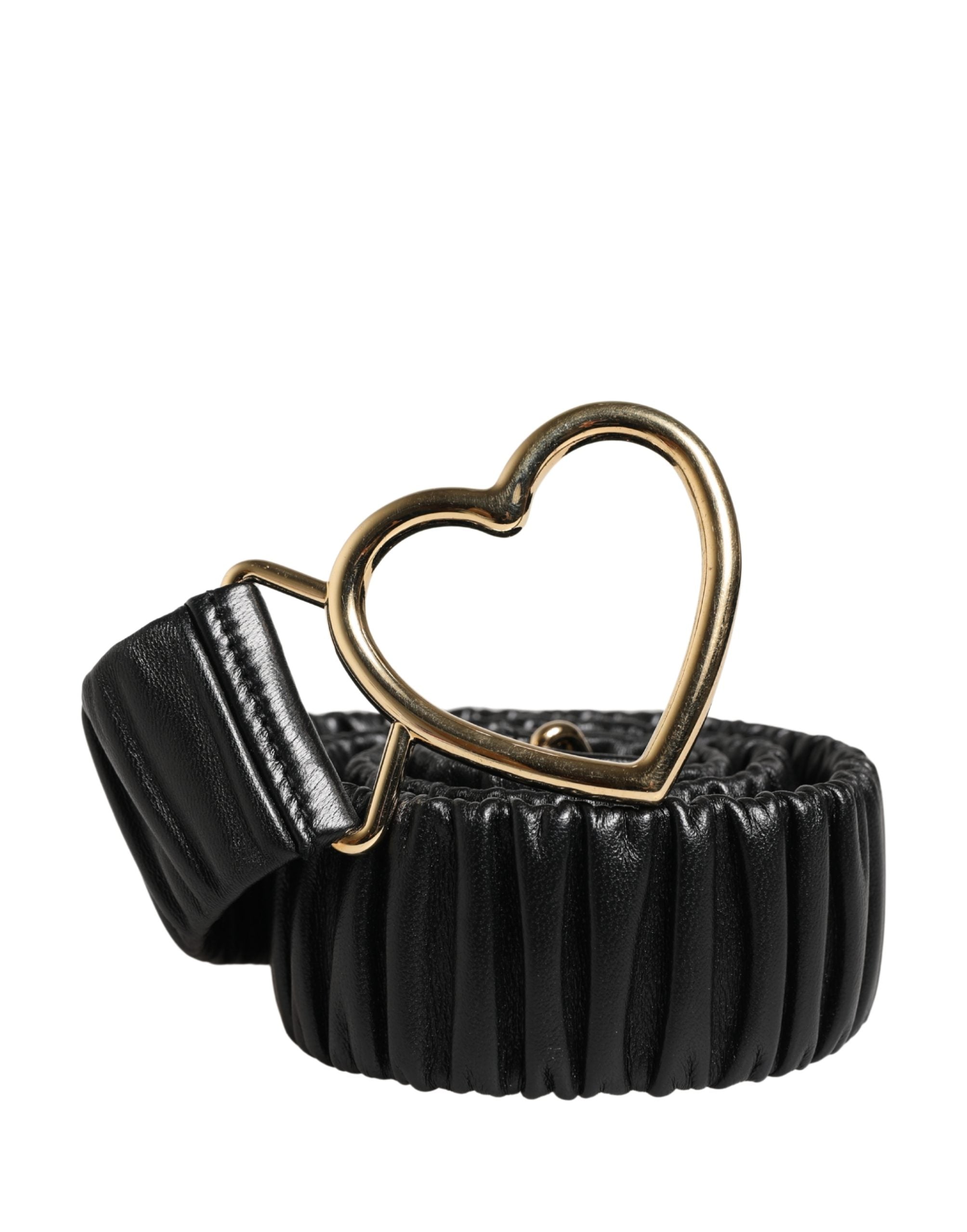 Black Leather Gold Heart Metal Buckle Belt