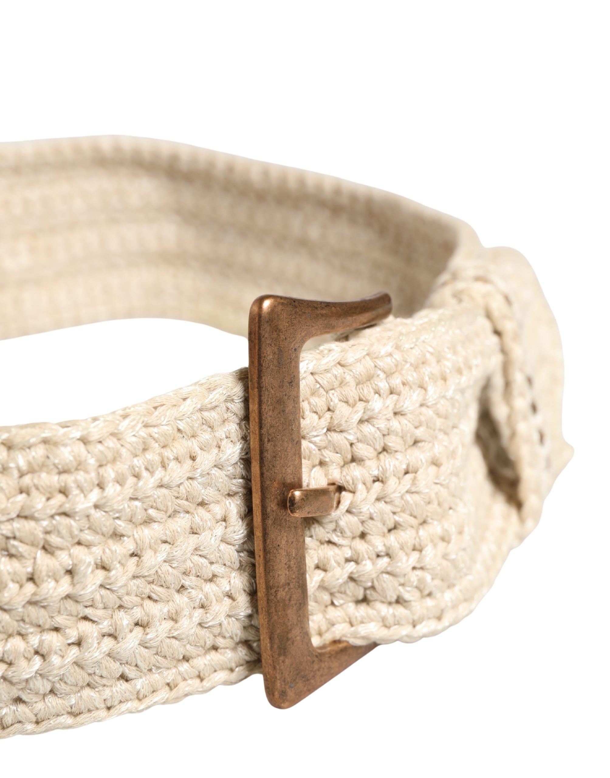 Beige Woven Vintage Metal Buckle Waist Belt
