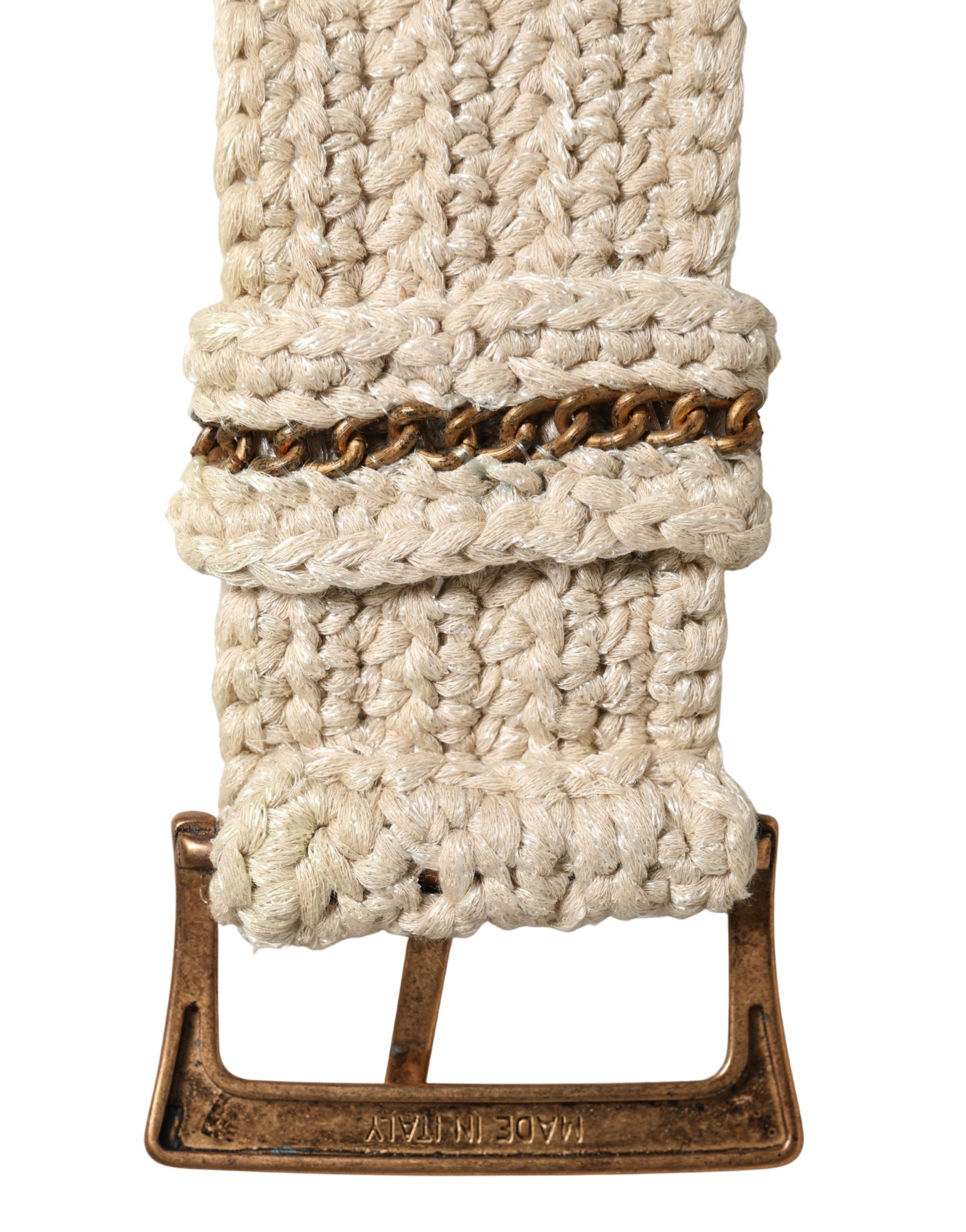 Beige Woven Vintage Metal Buckle Waist Belt