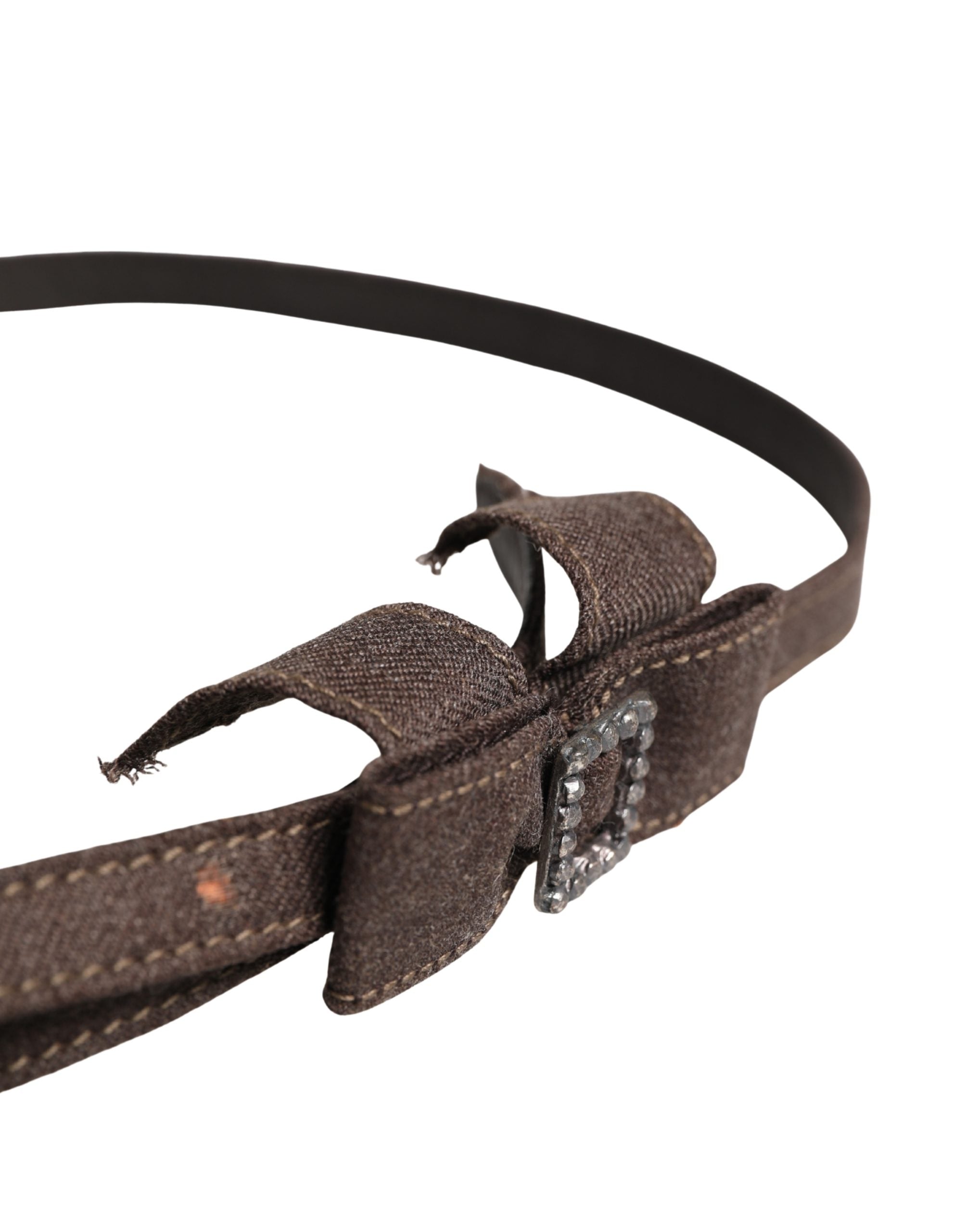 Dark Brown Wool Bow Embellished Buckle Belt