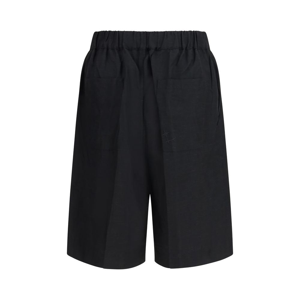Black Viscose Bermuda Shorts