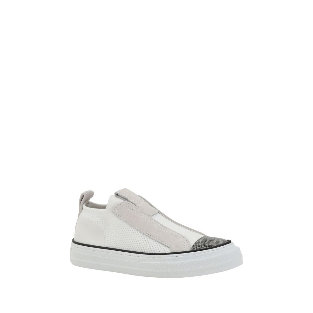 White Nylon Low Top Sneakers