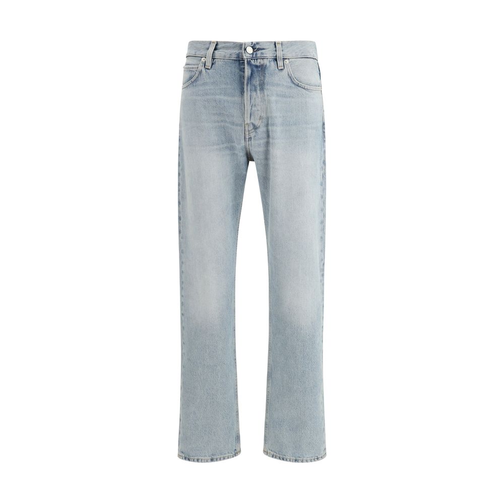 Blue Cotton Straight-Leg Jeans