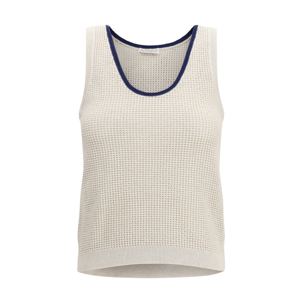 Beige Cotton Sleeveles T-Shirt