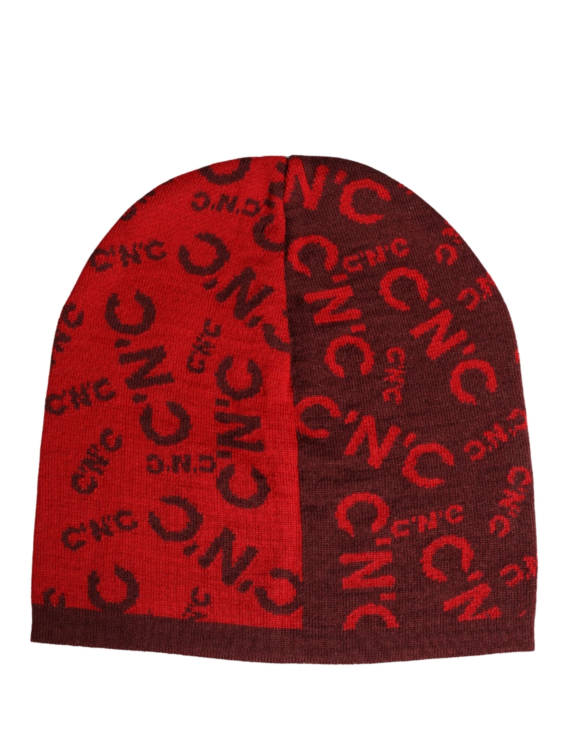 Red Wool Blend Branded Beanie Capello Hat