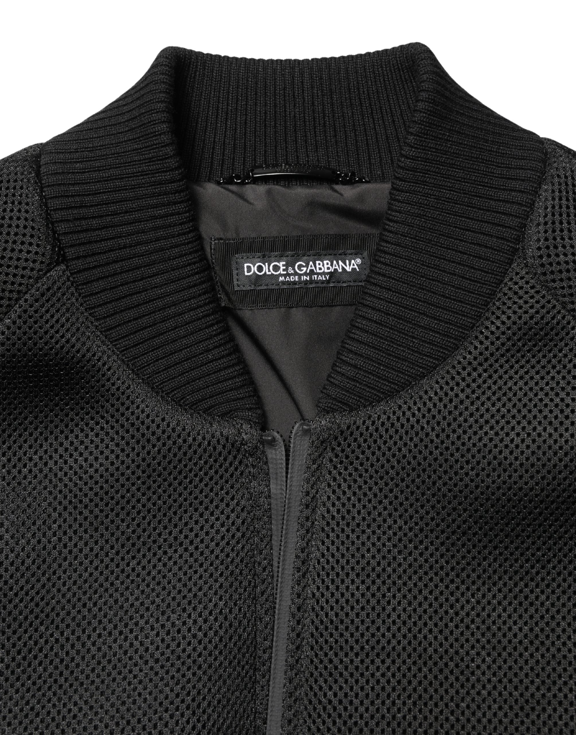 Men Black Nylon Full Zip Bomber Jacket