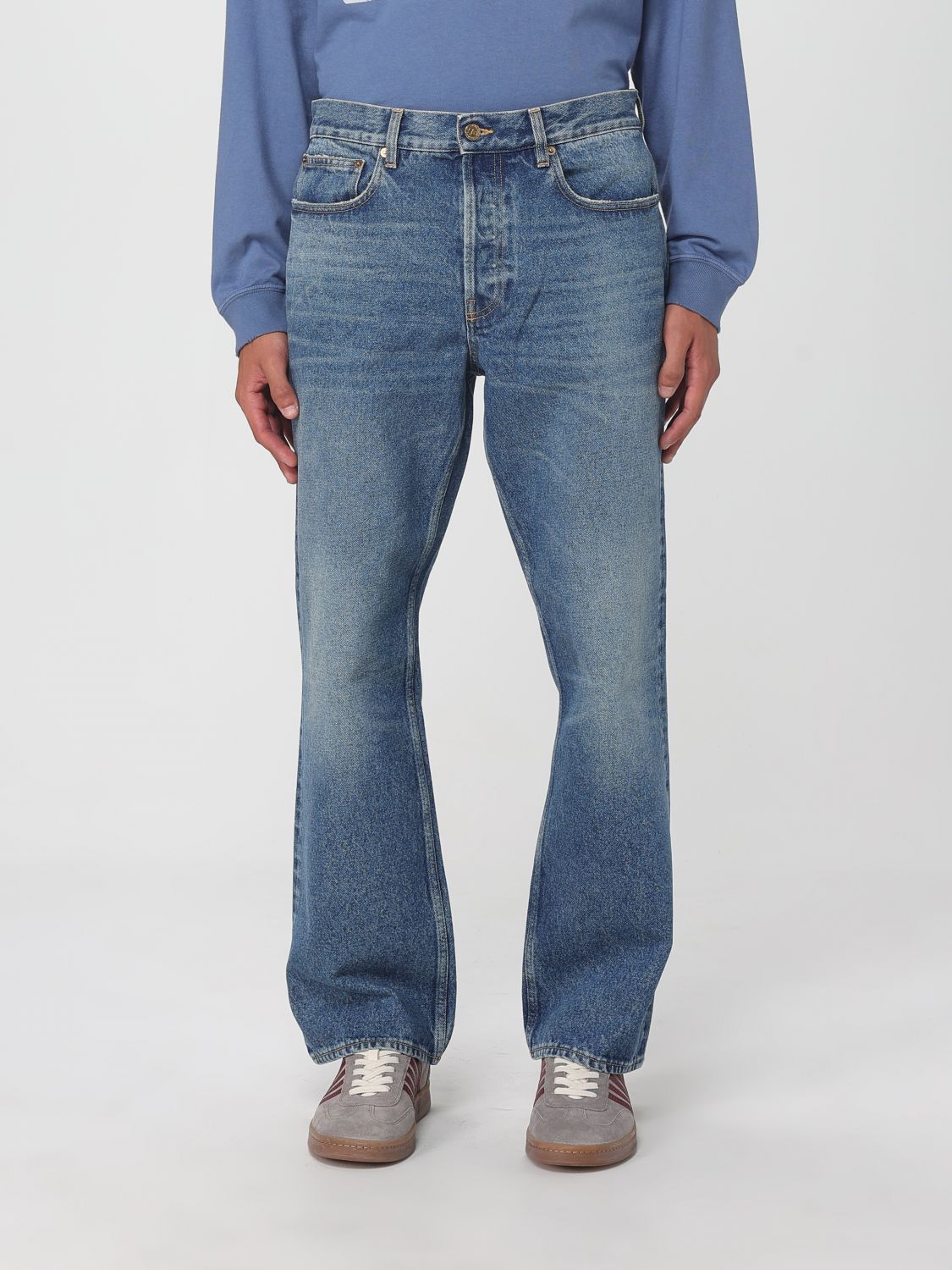 Blue Cotton Flared Jeans