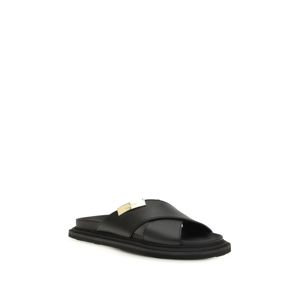 Black Calf Leather Bos Taurus Sandals