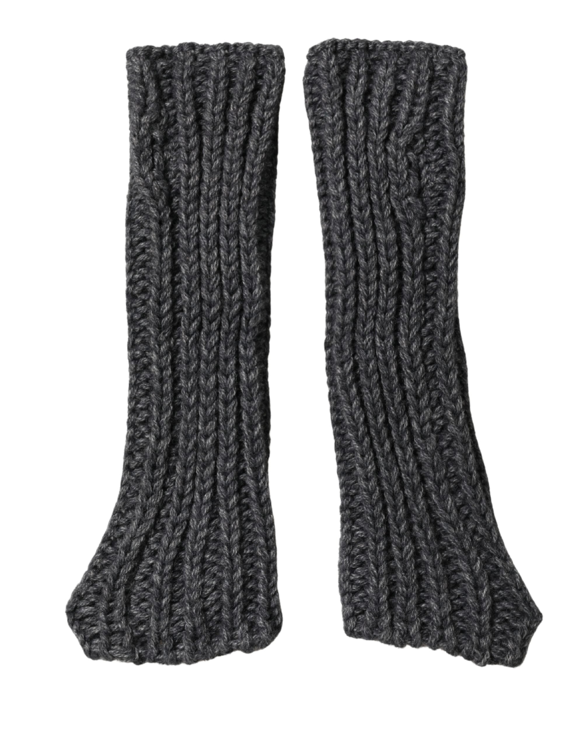 Gray Acrylic Knitted Fingerless Arm Warmer Gloves