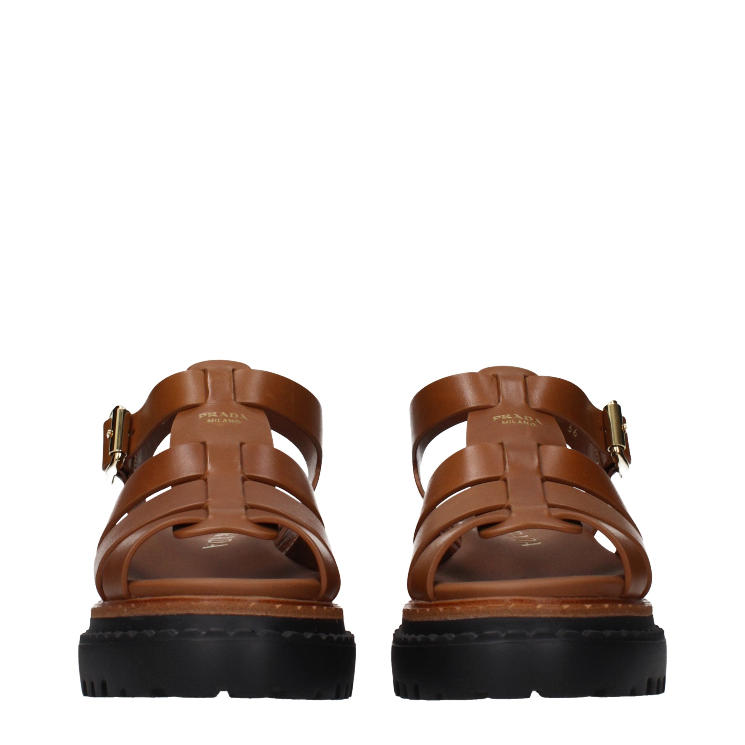 Brown Leather Platform Sandals
