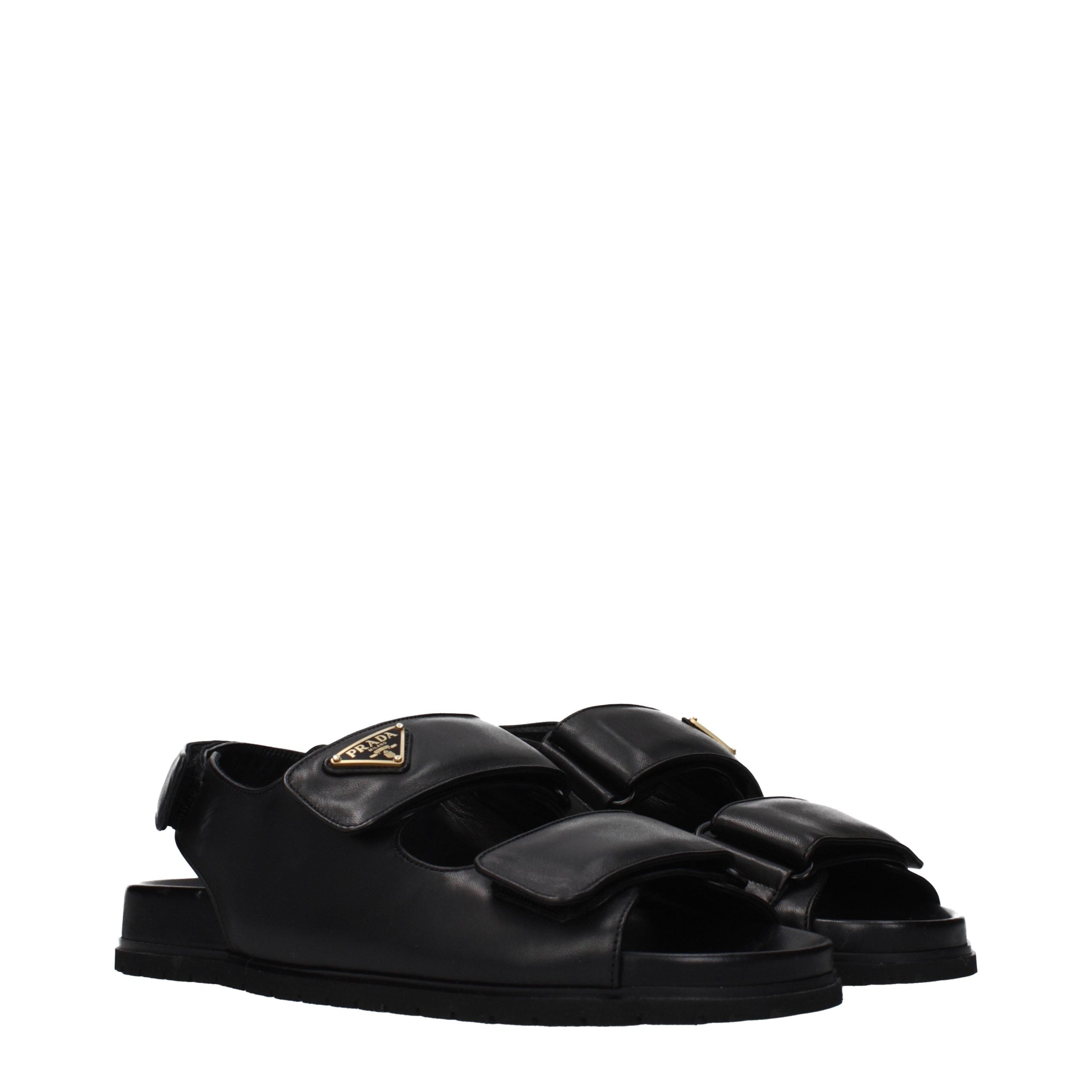 Black Leather Flat Sandals