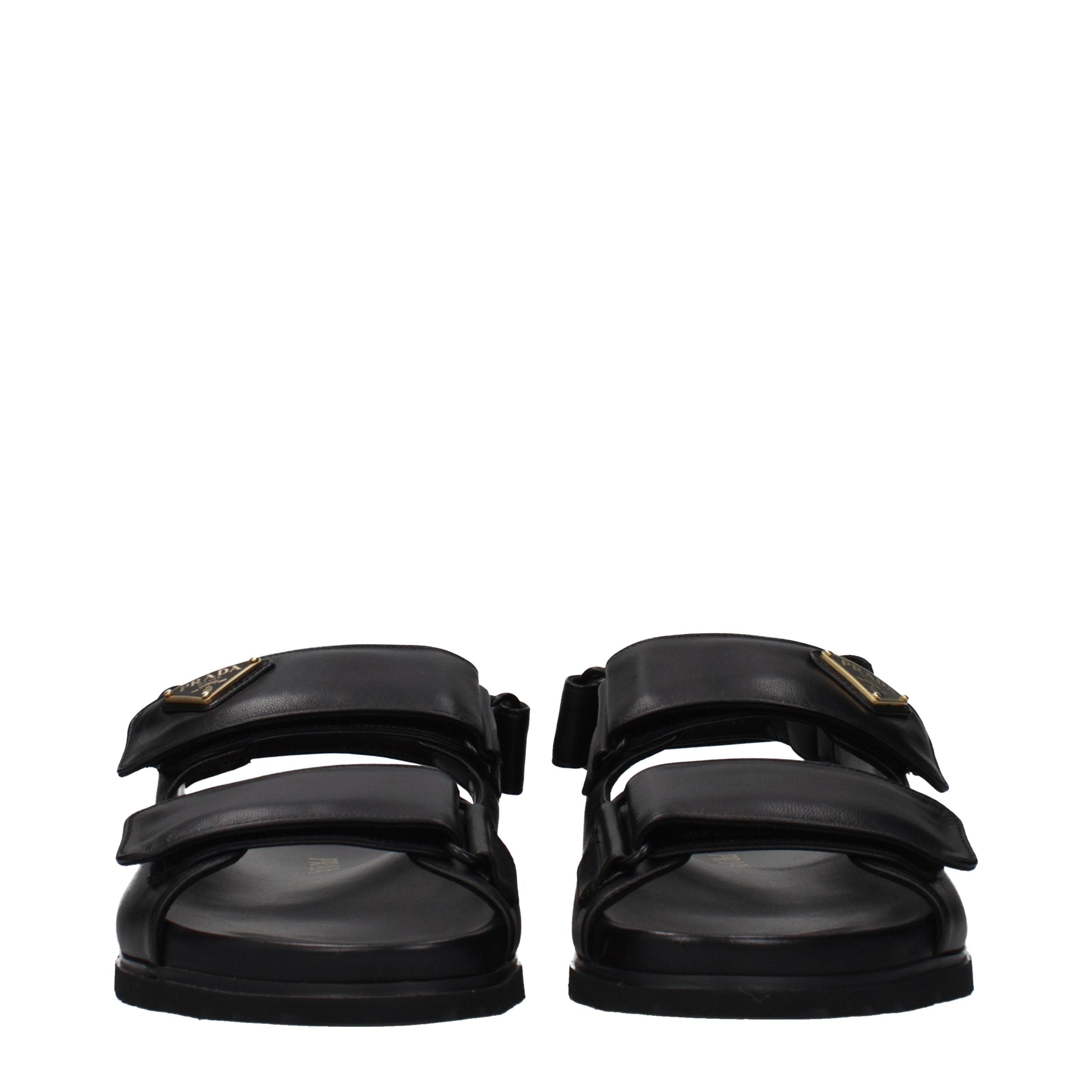 Black Leather Flat Sandals