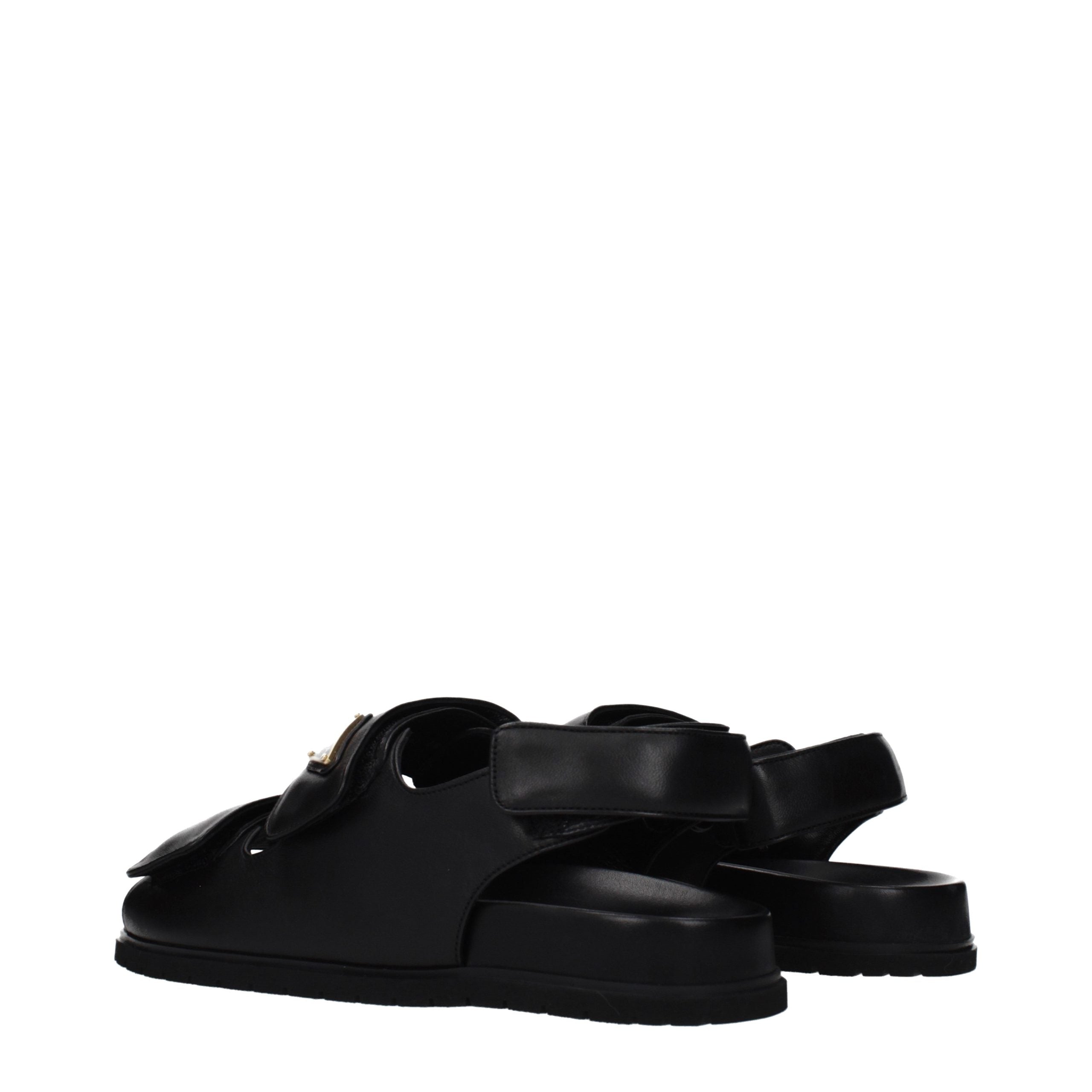 Black Leather Flat Sandals