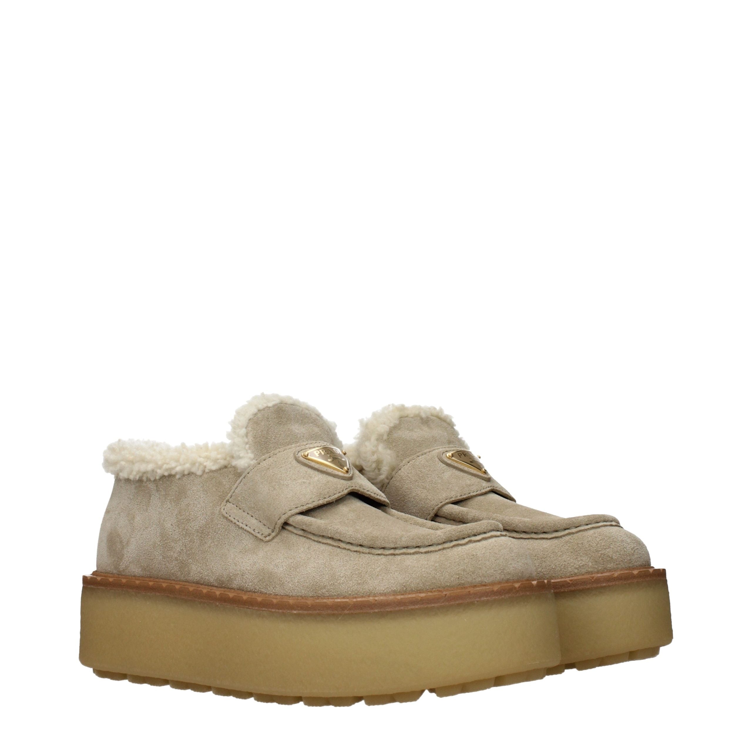 Beige Leather Platform Loafers