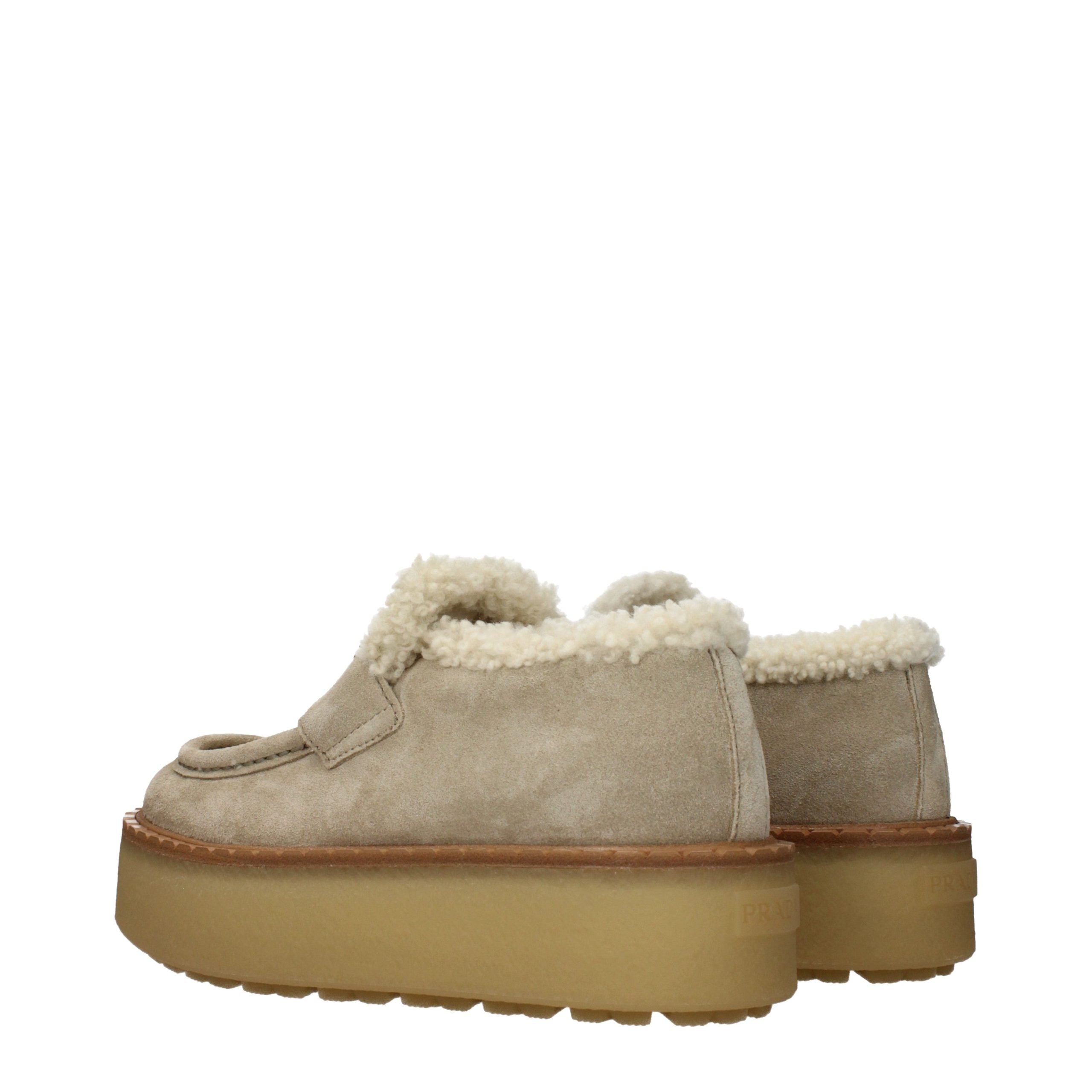 Beige Leather Platform Loafers