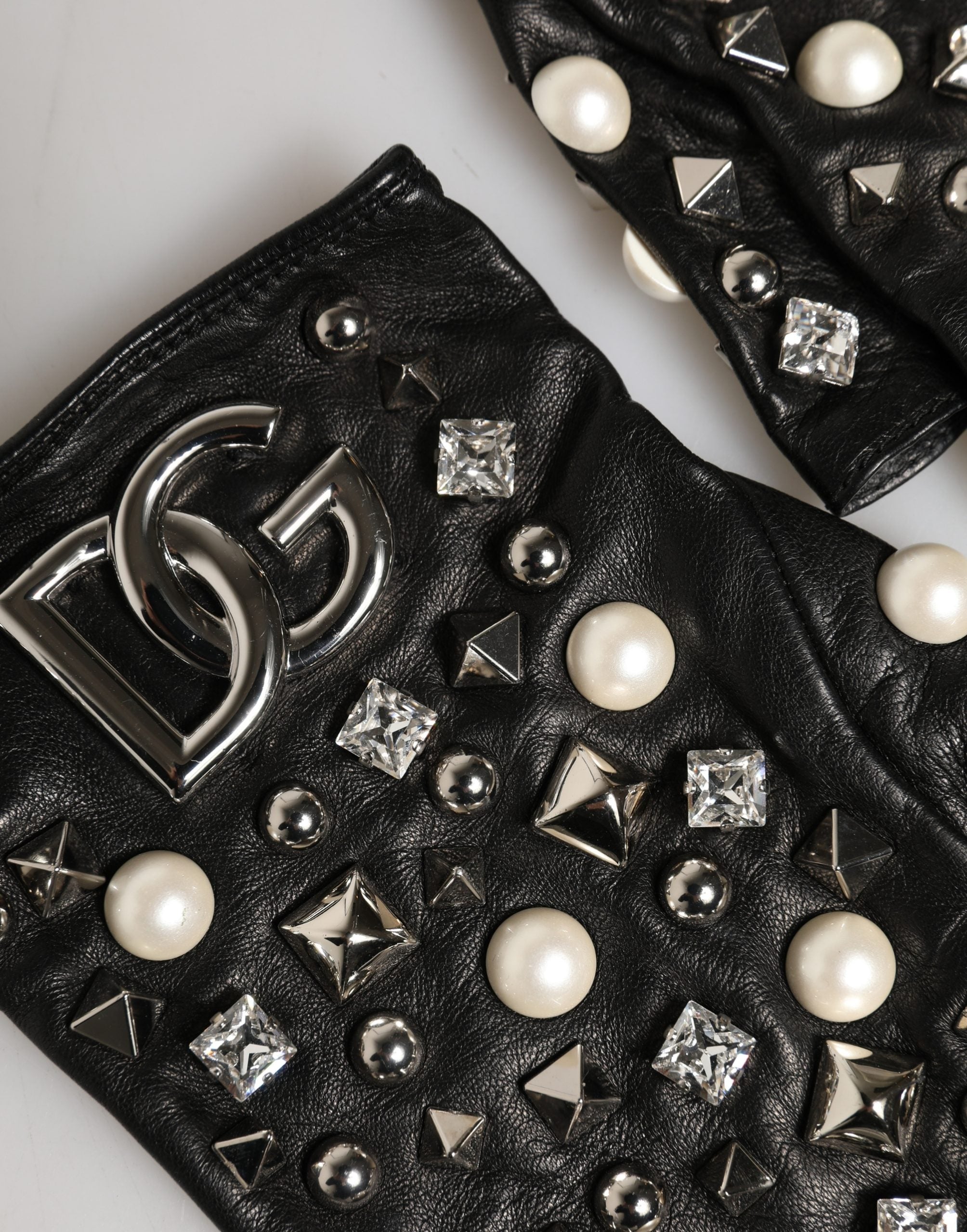 Black Pearl Embellished Wrist Length Gloves