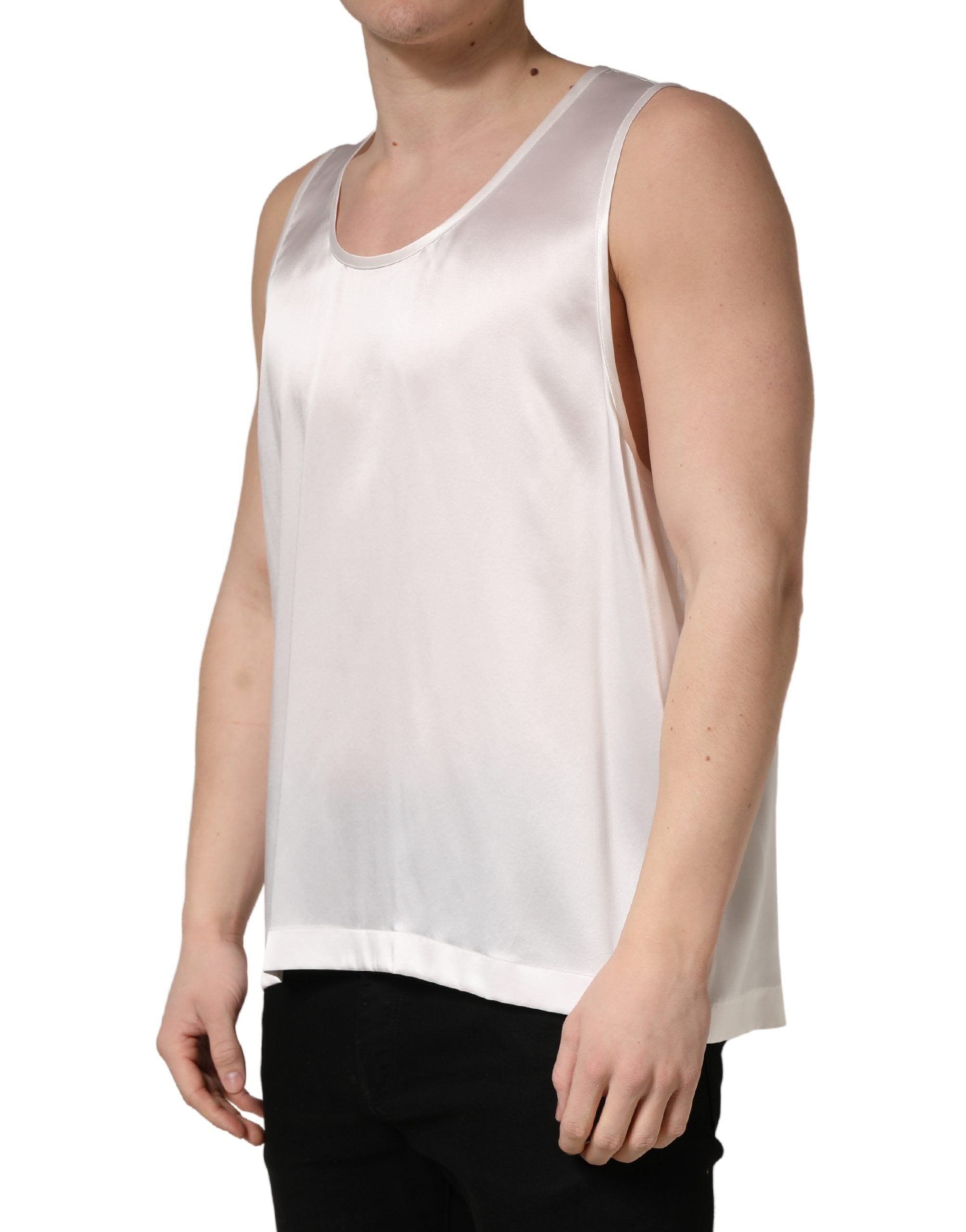 White Satin Polyester SleevelessTank T-shirt