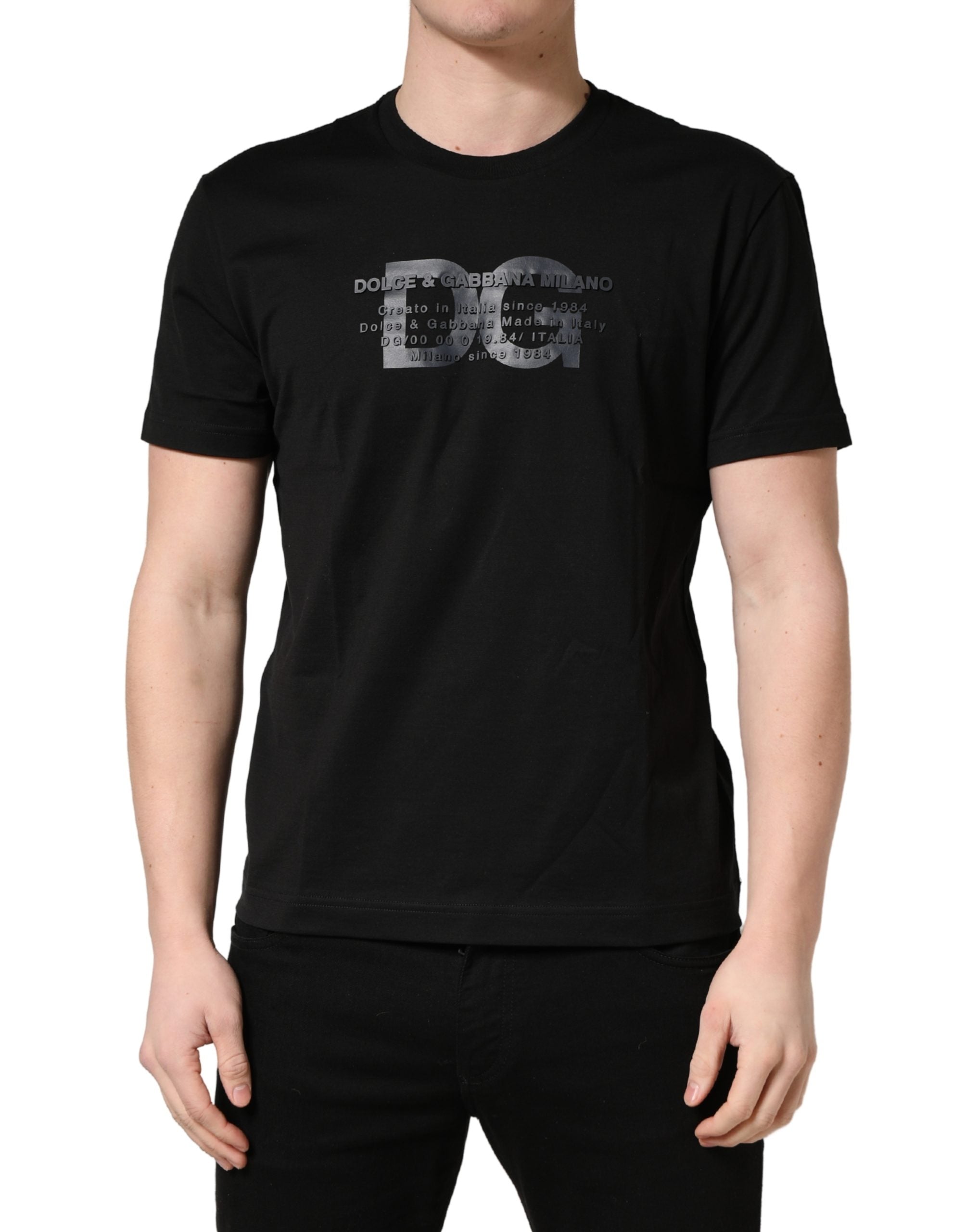 Black Logo DG Print Cotton Crew Neck T-shirt