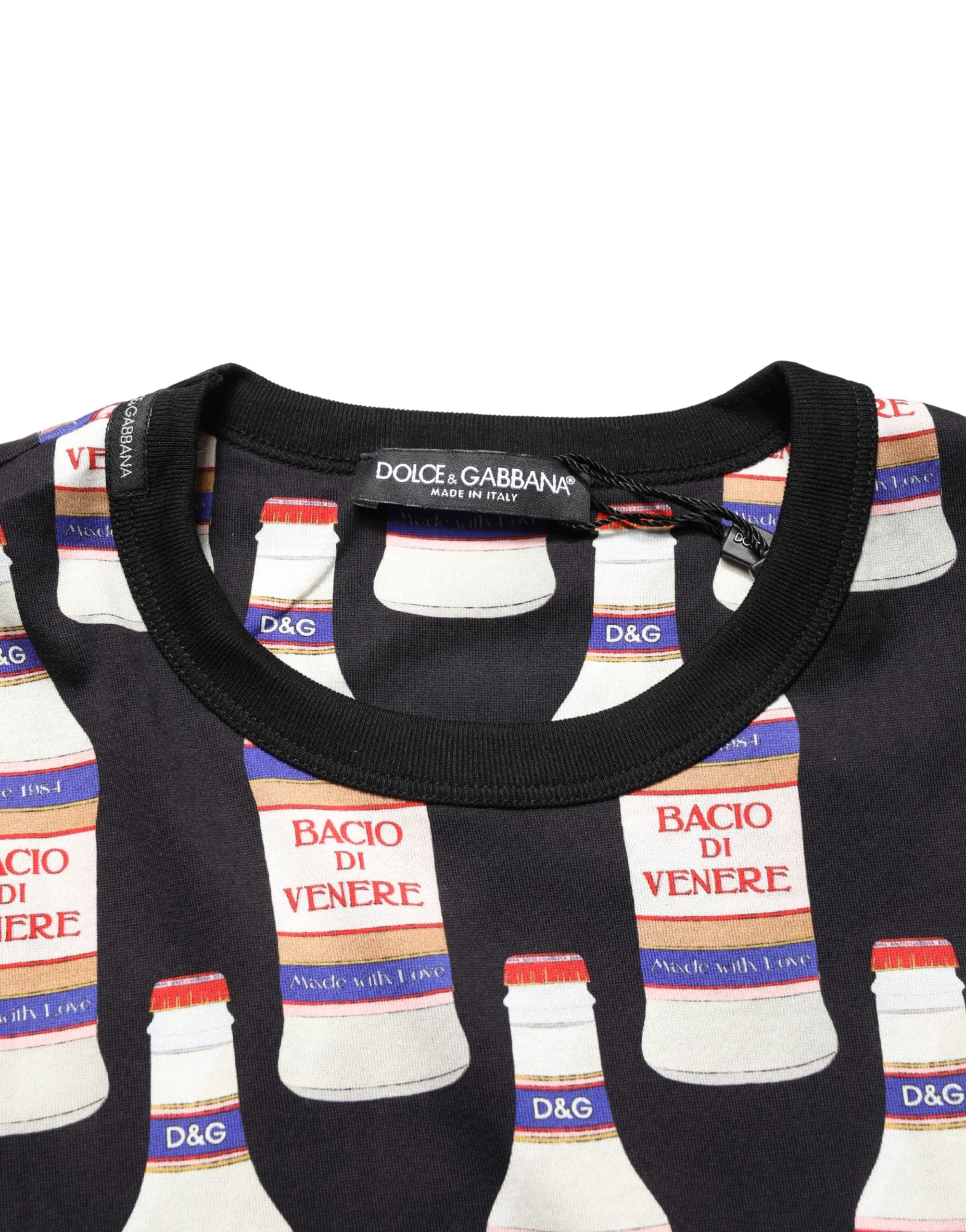 Black Bottle Print Cotton Crew Neck  T-shirt