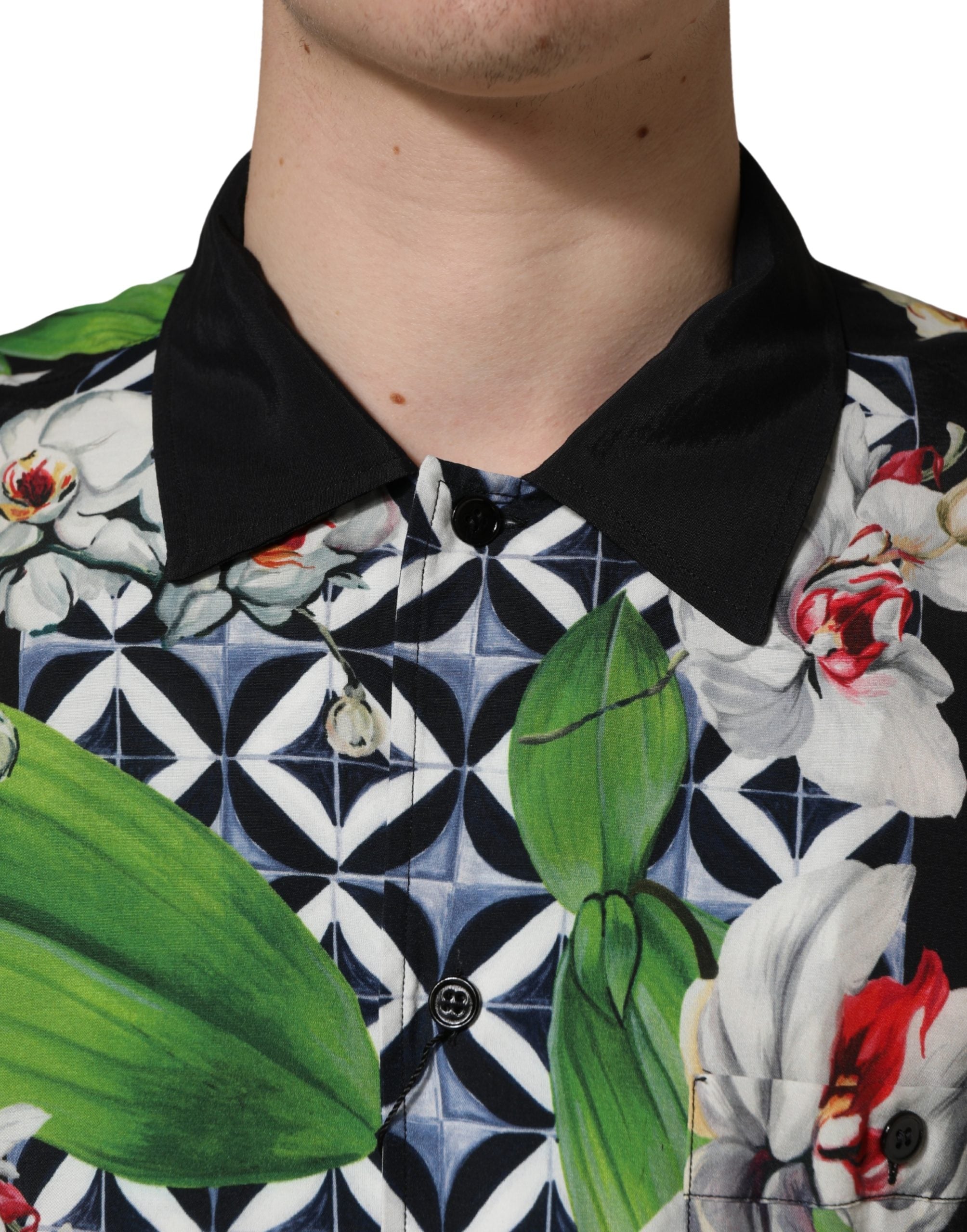 Multicolor Tropical Orchid Print Men Shirt