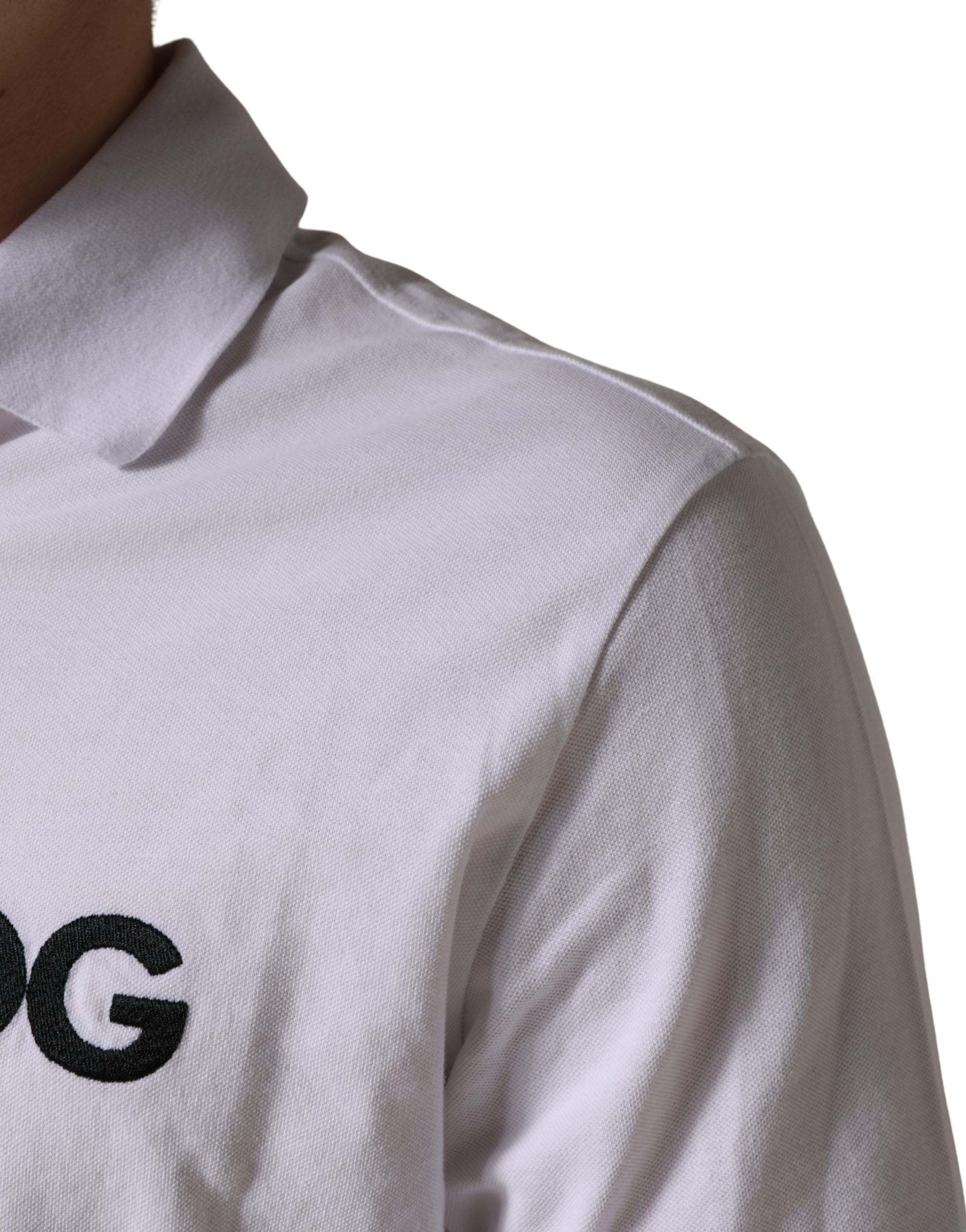 White Logo Embroidered Cotton Polo T-shirt